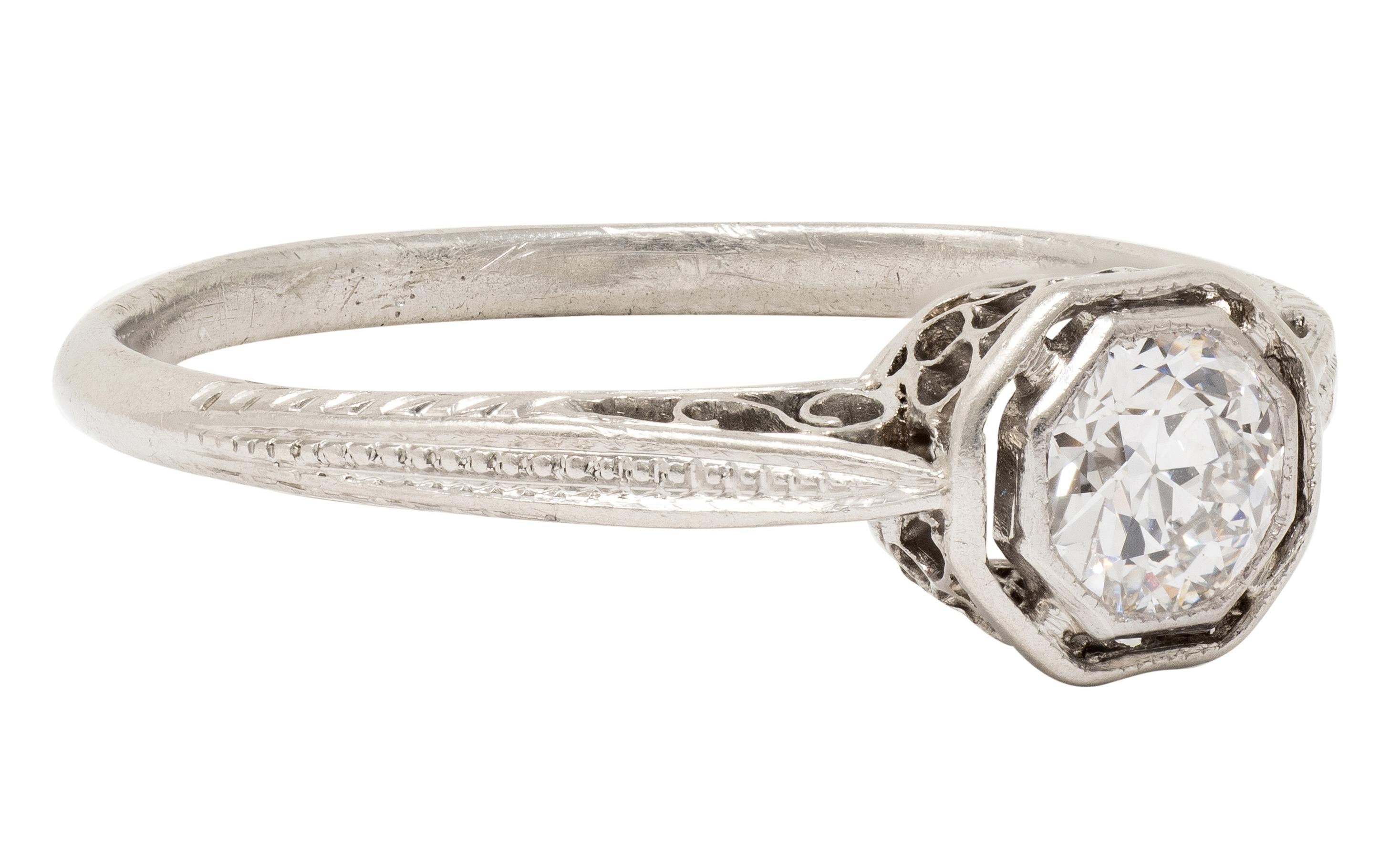 Edwardian Old European Diamond Platinum Antique Basket Filigree Engagement Ring