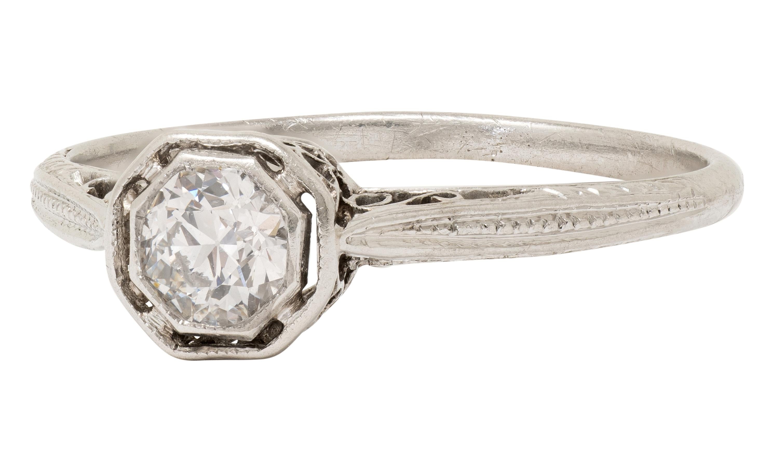 Edwardian Old European Diamond Platinum Antique Basket Filigree Engagement Ring