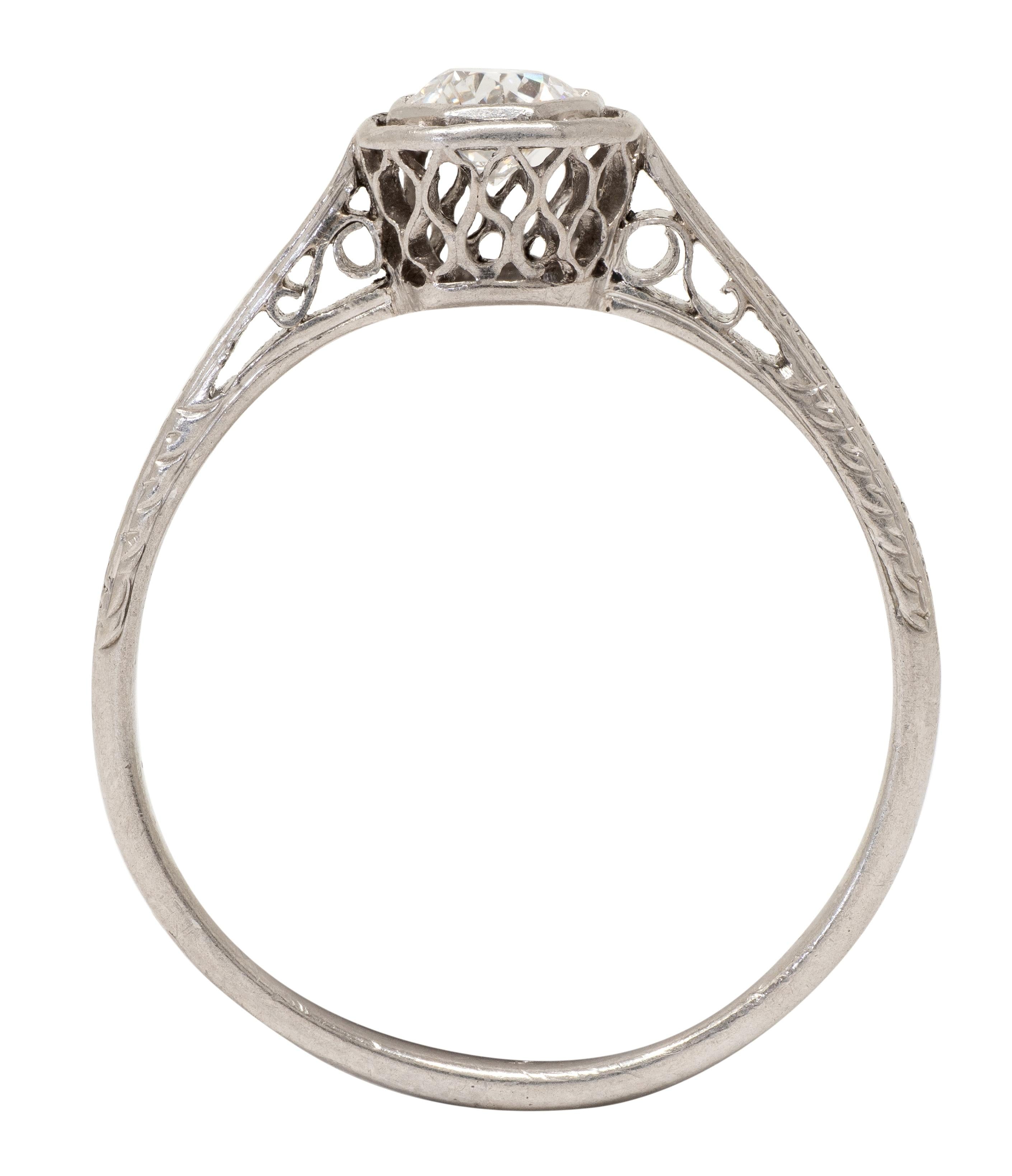 Edwardian Old European Diamond Platinum Antique Basket Filigree Engagement Ring