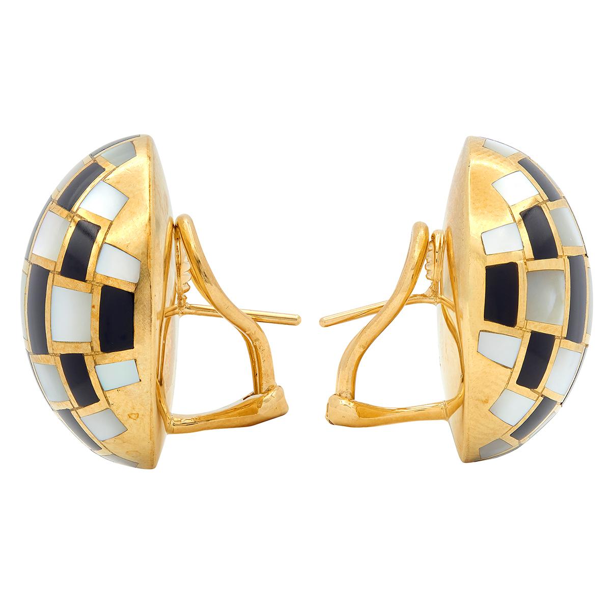 Tiffany & Co. 1980's Mother-Of-Pearl Onyx 18K Gold Vintage Checkerboard Earrings