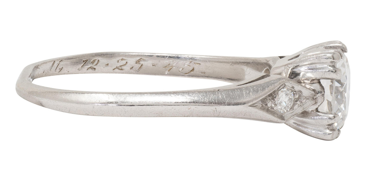 Retro 1945 Transitional Cut Diamond Platinum Vintage Geometric Engagement Ring