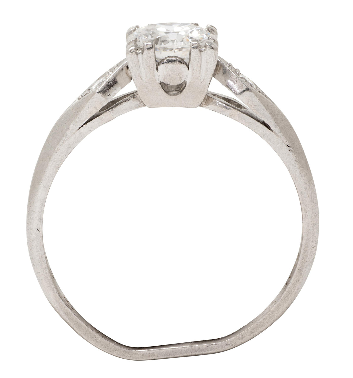 Retro 1945 Transitional Cut Diamond Platinum Vintage Geometric Engagement Ring