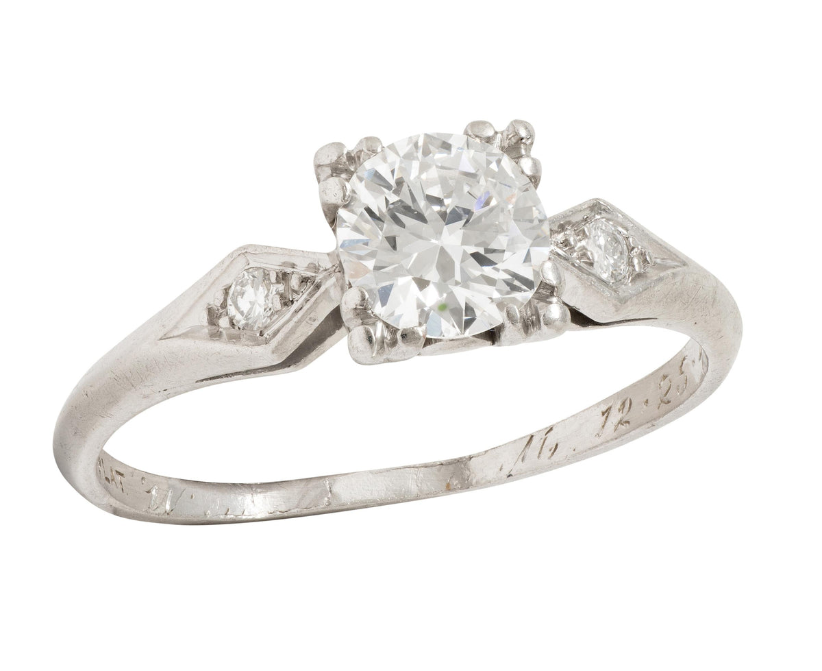Retro 1945 Transitional Cut Diamond Platinum Vintage Geometric Engagement Ring