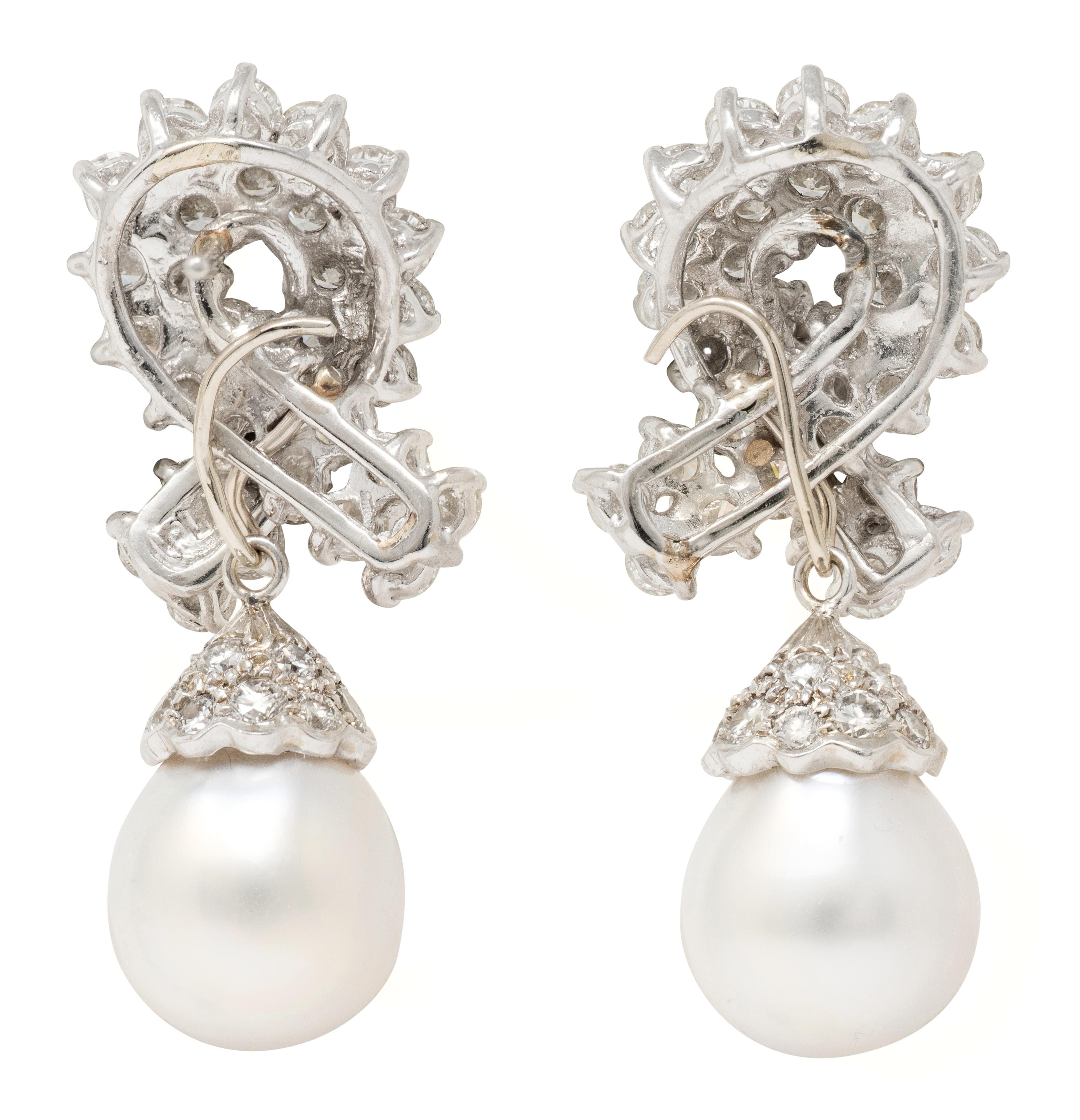 Diamond Pearl Platinum Contemporary Day-To-Night Drop Earrings
