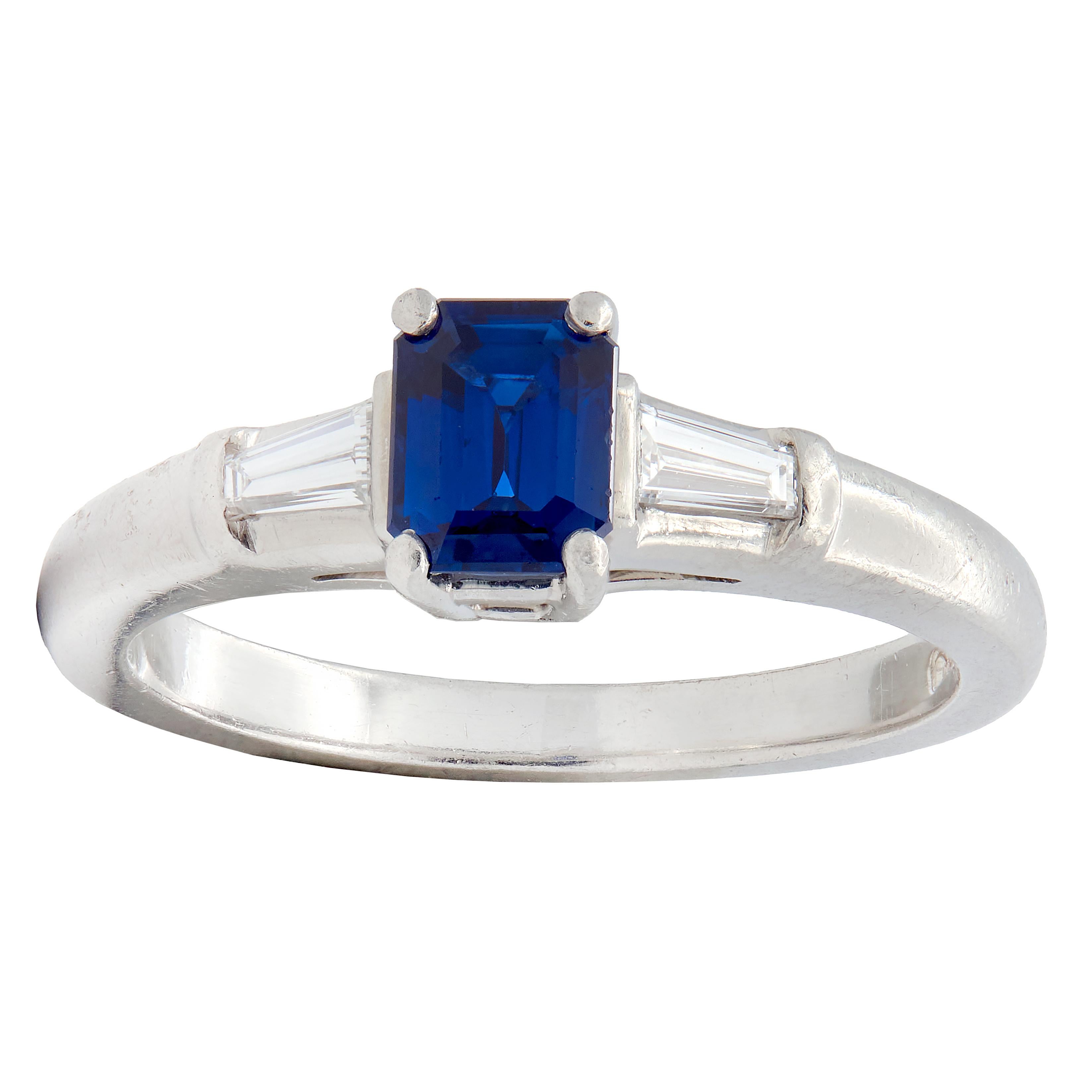 Tiffany & Co. 1950's Sapphire Diamond Platinum Vintage Three Stone Ring