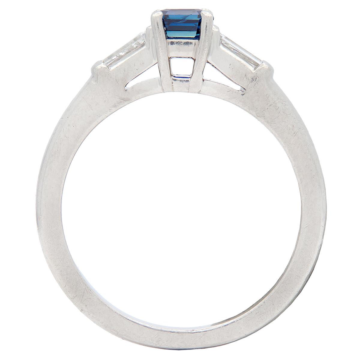 Tiffany & Co. 1950's Sapphire Diamond Platinum Vintage Three Stone Ring