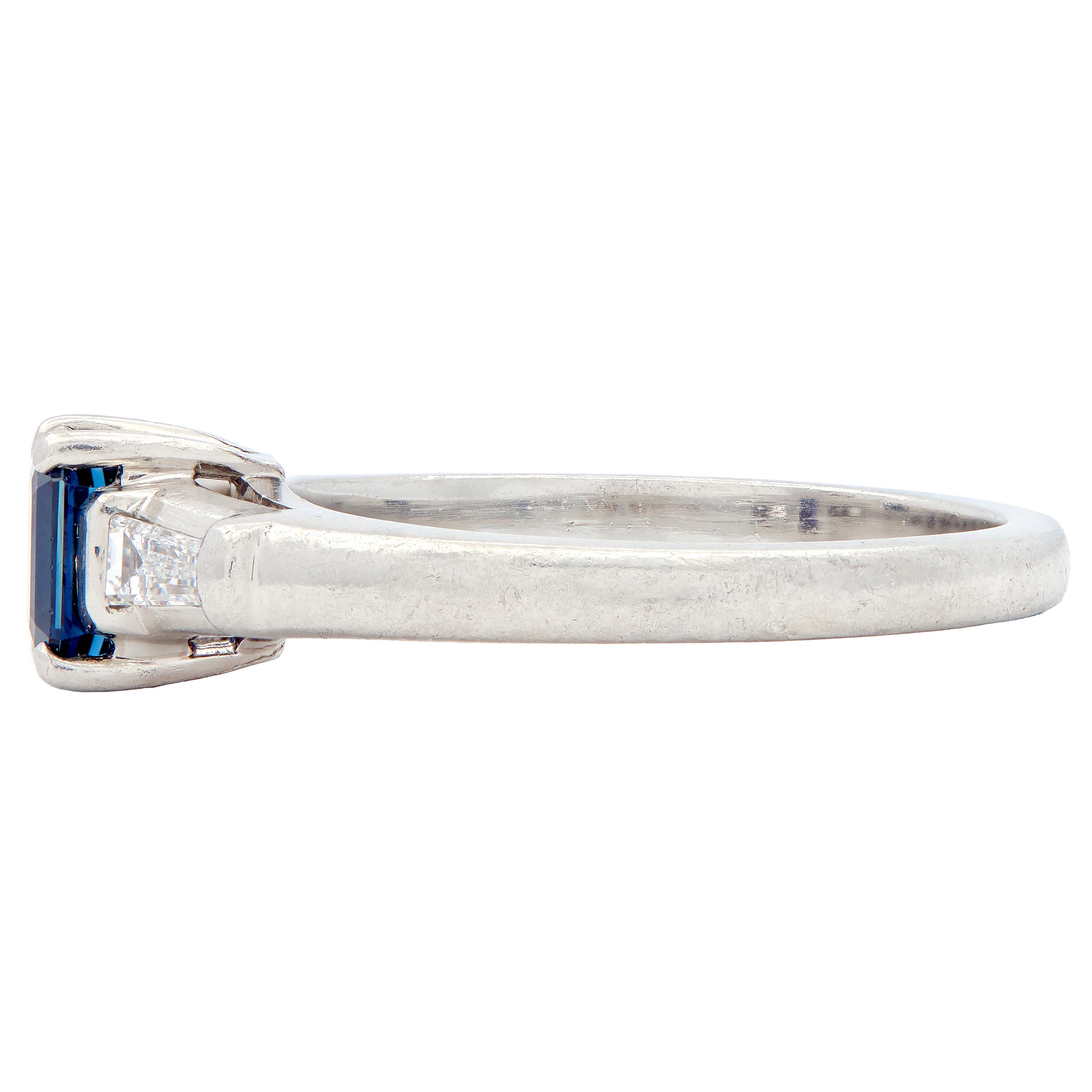 Tiffany & Co. 1950's Sapphire Diamond Platinum Vintage Three Stone Ring