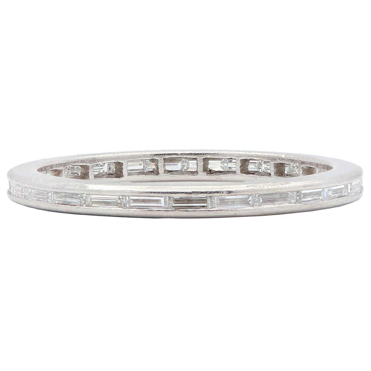 Art Deco Baguette Cut Diamond Platinum Vintage Eternity Wedding Band Ring