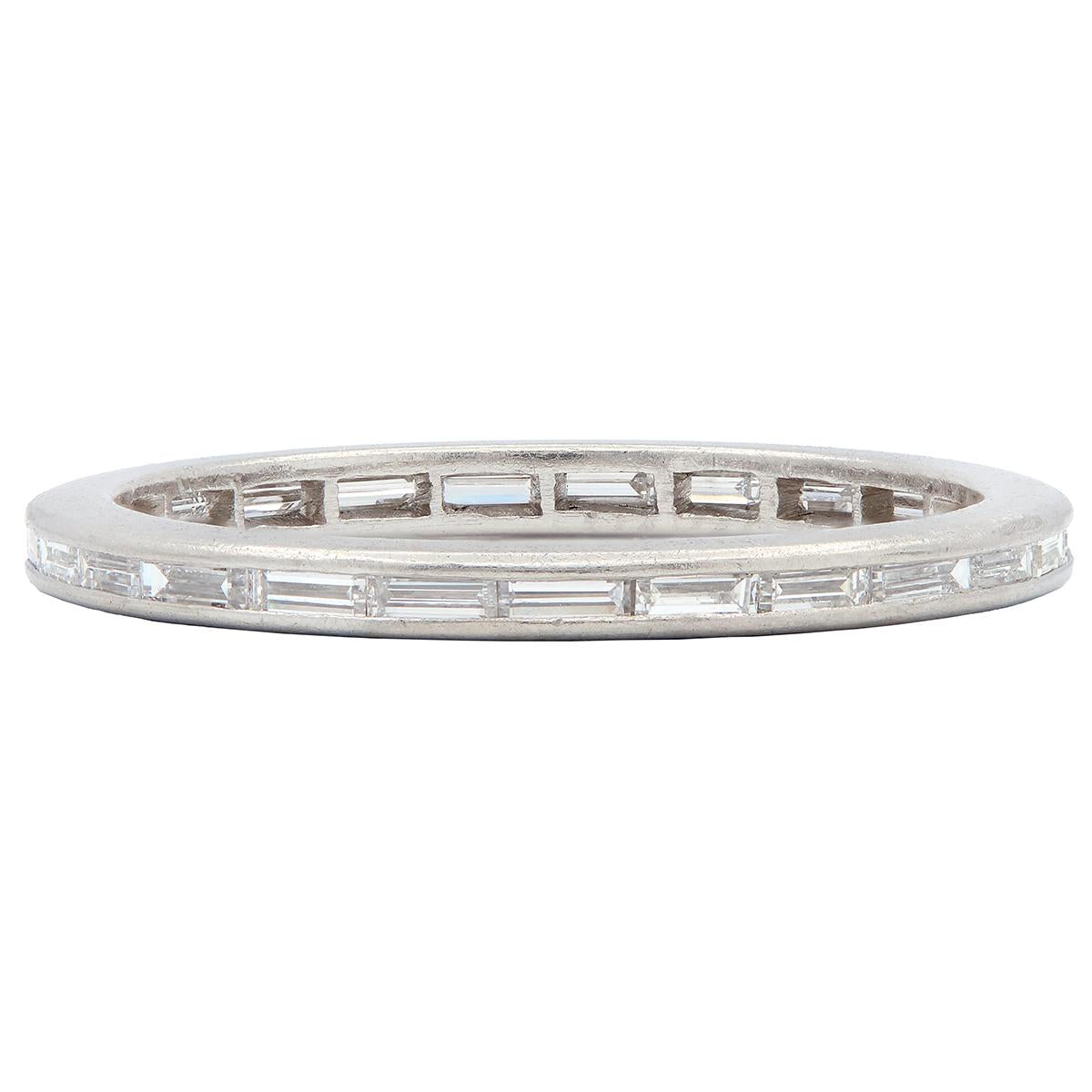 Art Deco Baguette Cut Diamond Platinum Vintage Eternity Wedding Band Ring
