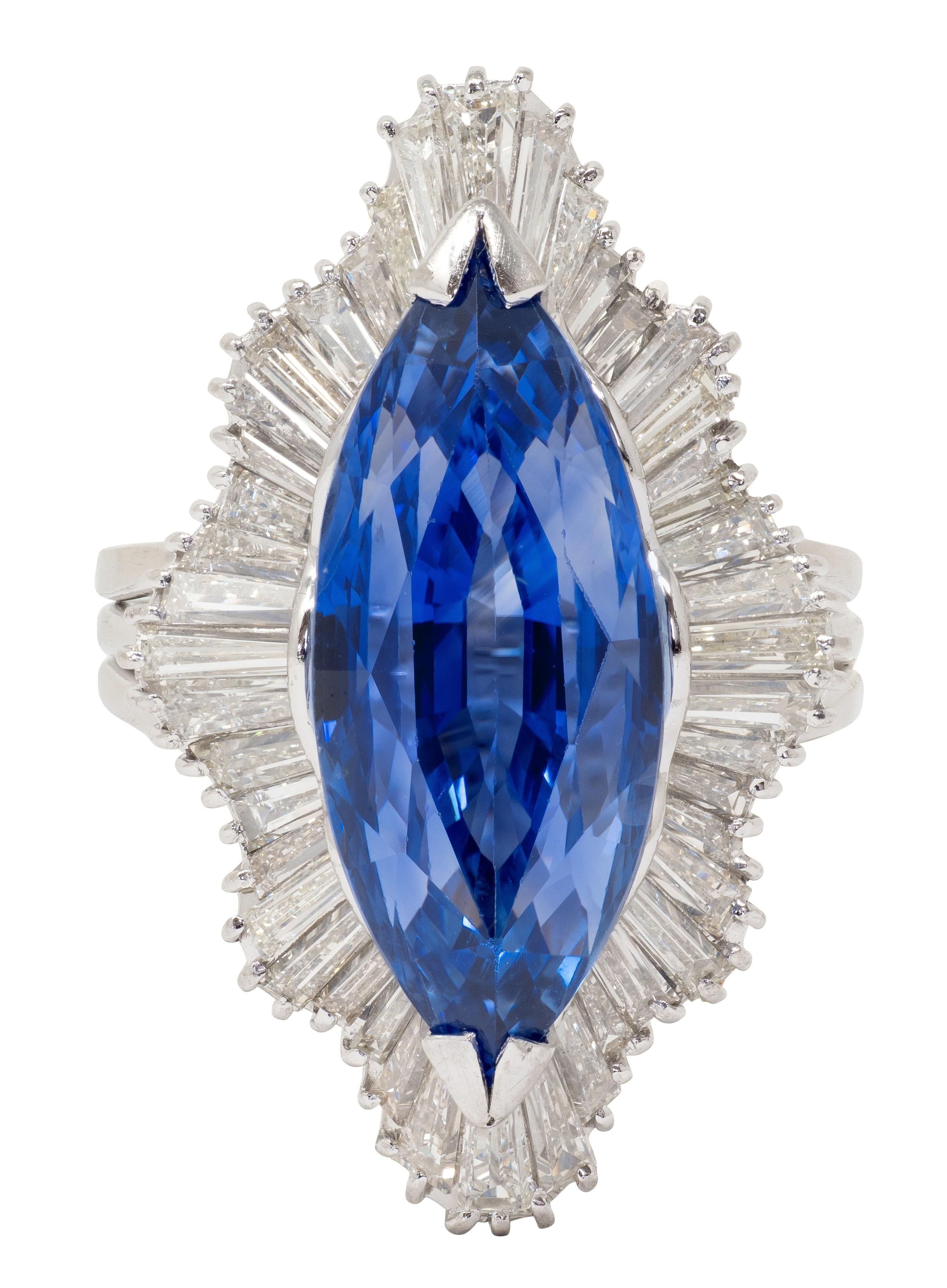 Mid-Century 19.10 CTW Sapphire Diamond Platinum Vintage Ballerina Halo Ring