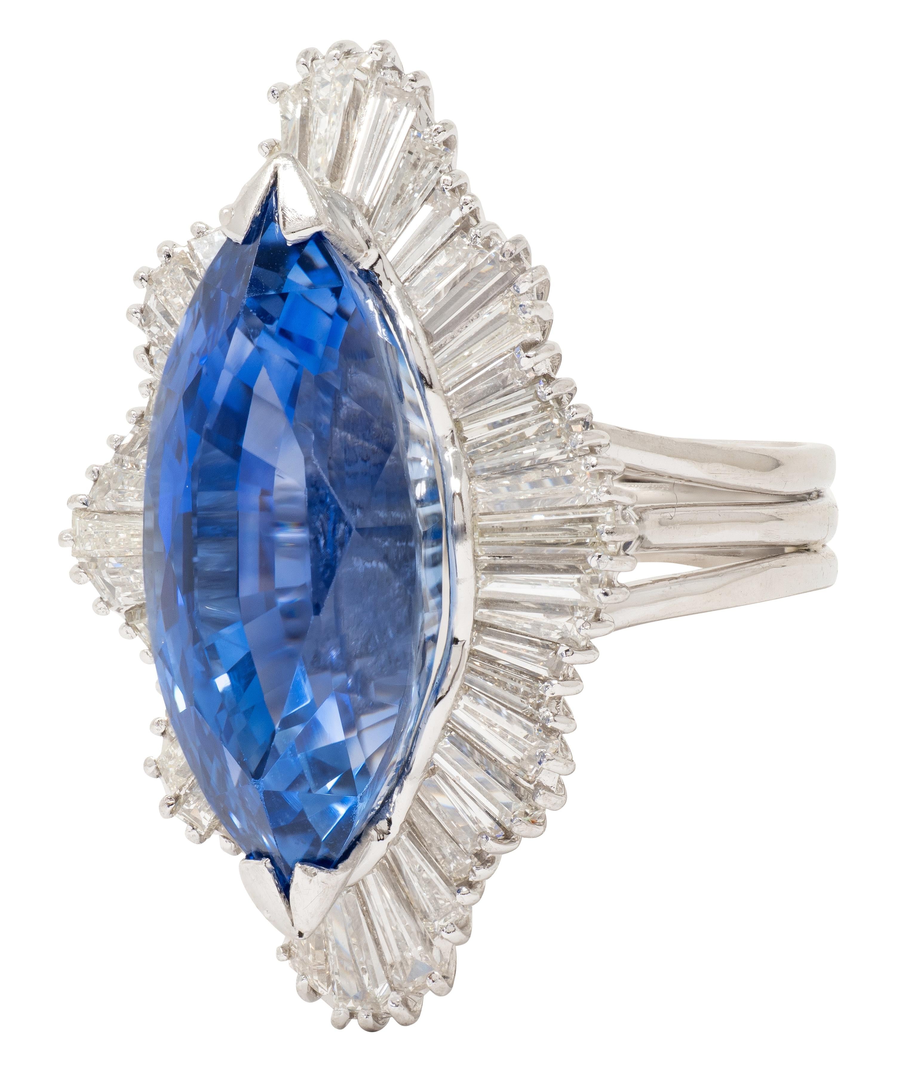 Mid-Century 19.10 CTW Sapphire Diamond Platinum Vintage Ballerina Halo Ring