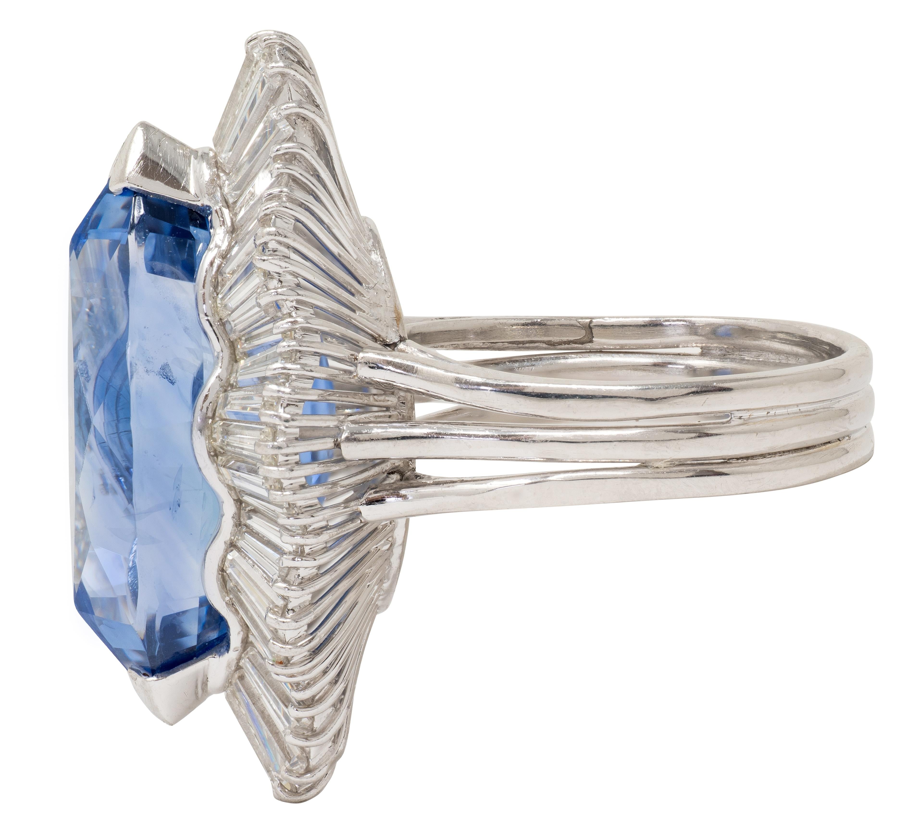 Mid-Century 19.10 CTW Sapphire Diamond Platinum Vintage Ballerina Halo Ring