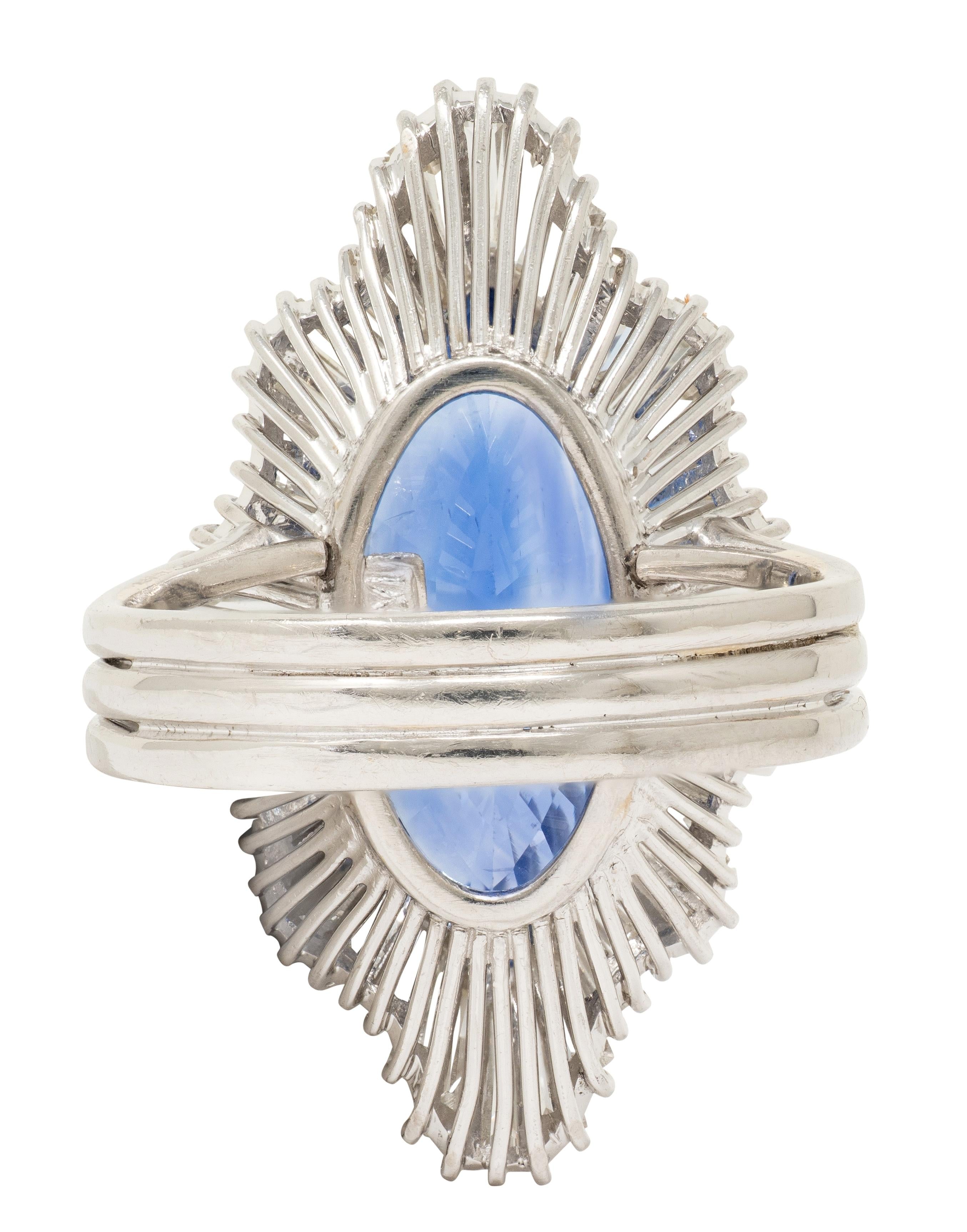 Mid-Century 19.10 CTW Sapphire Diamond Platinum Vintage Ballerina Halo Ring