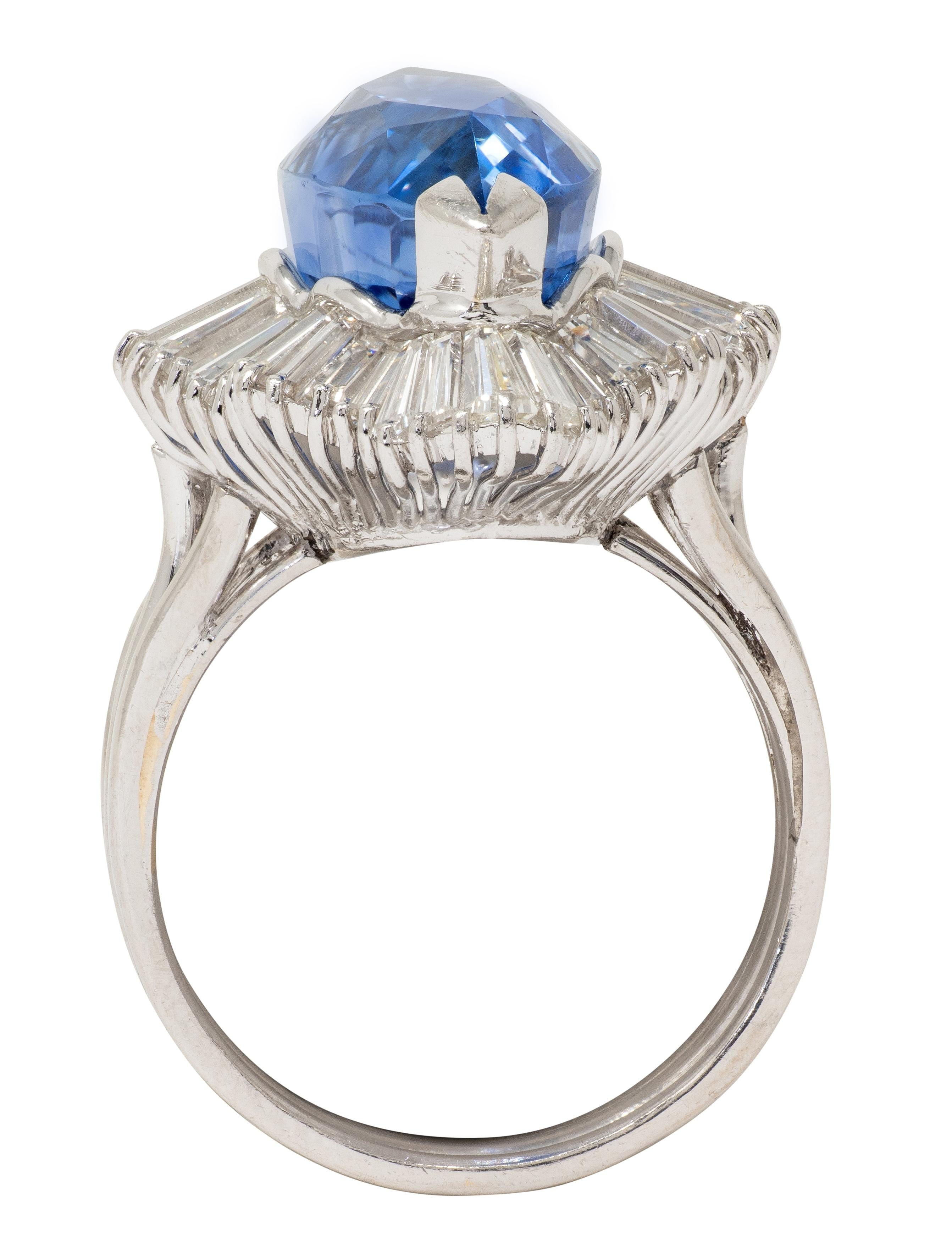 Mid-Century 19.10 CTW Sapphire Diamond Platinum Vintage Ballerina Halo Ring