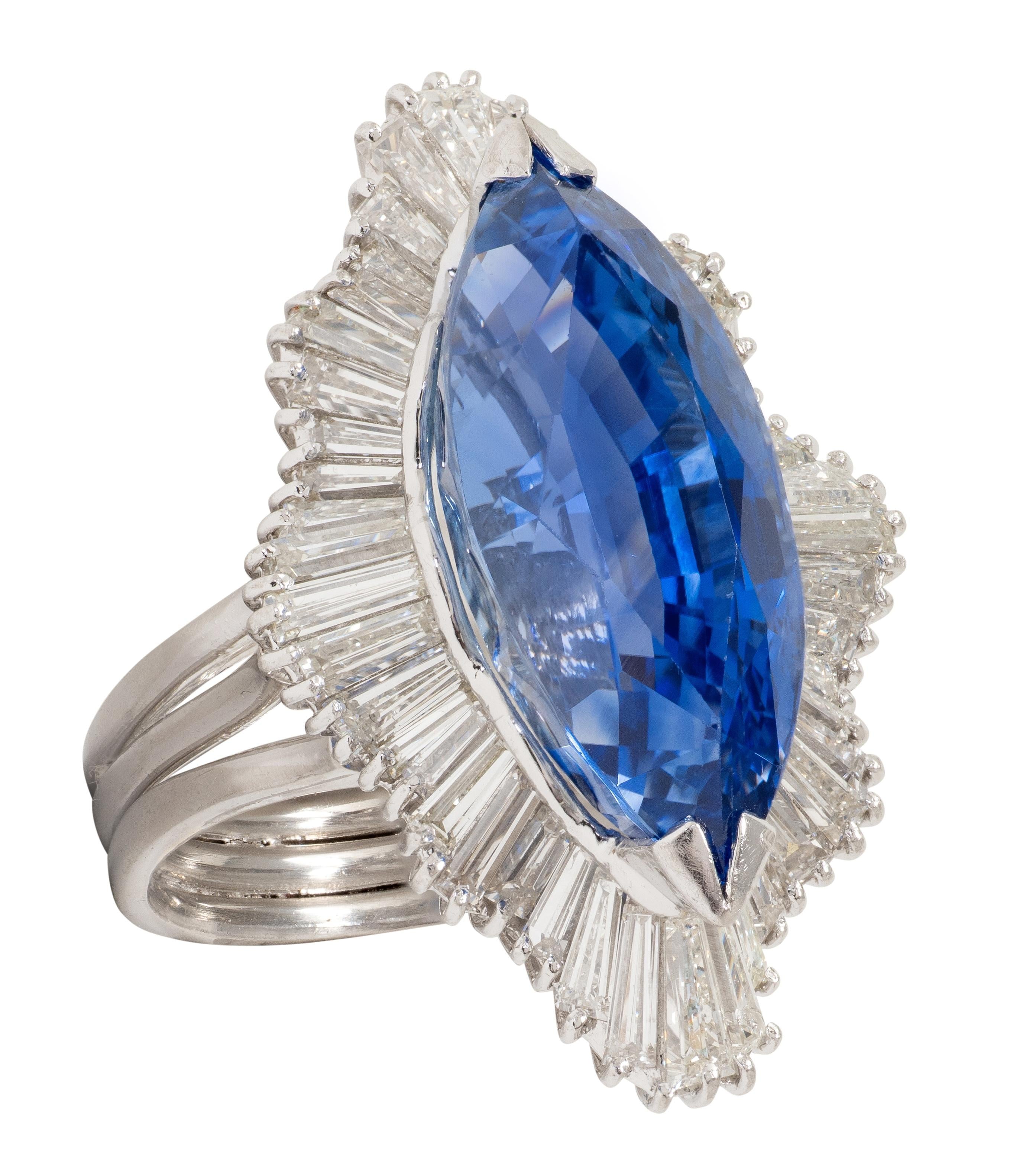 Mid-Century 19.10 CTW Sapphire Diamond Platinum Vintage Ballerina Halo Ring