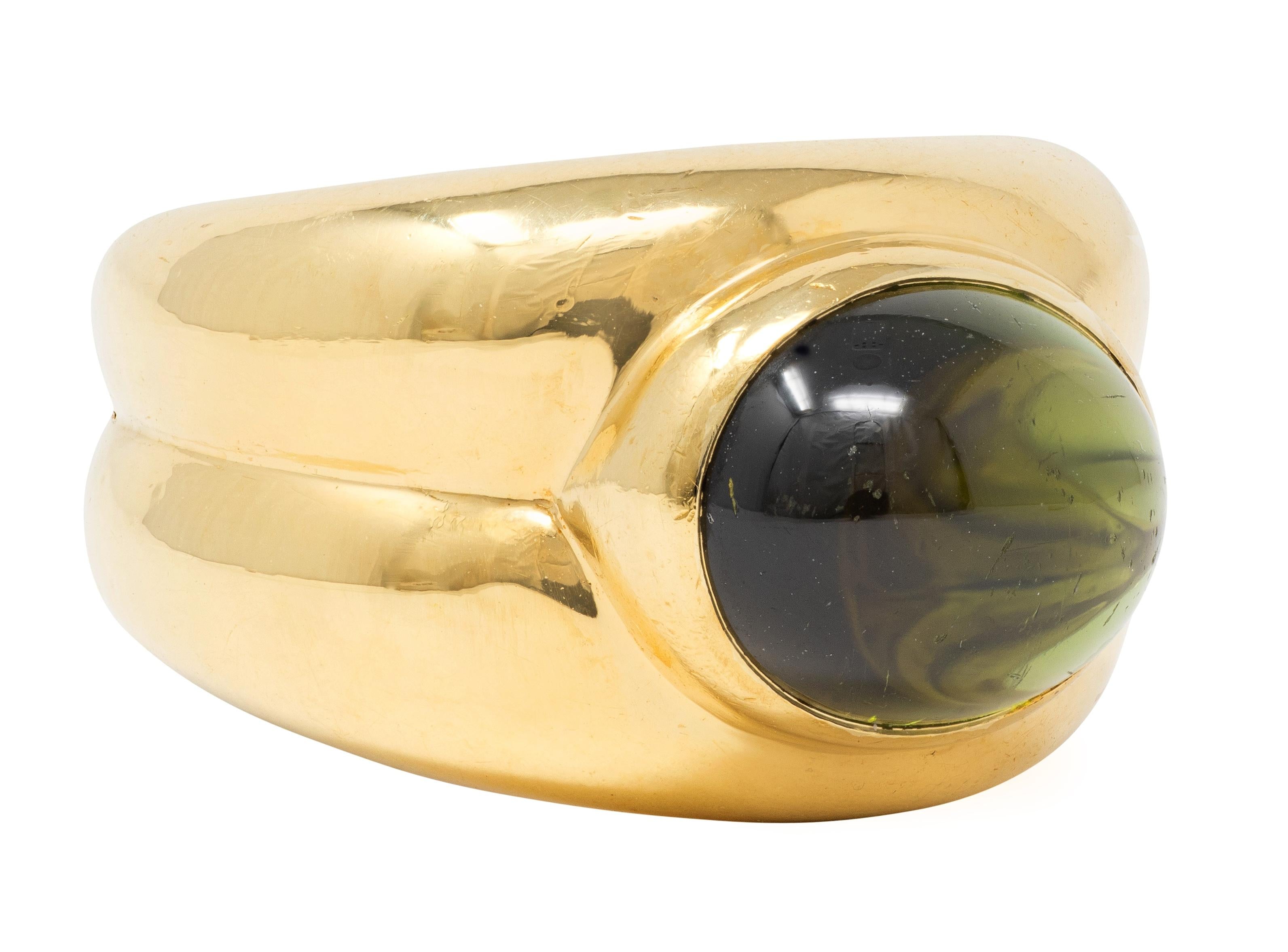 Tiffany & Co. 1980's Tourmaline 18 Karat Yellow Gold Vintage Puffy Bezel Ring