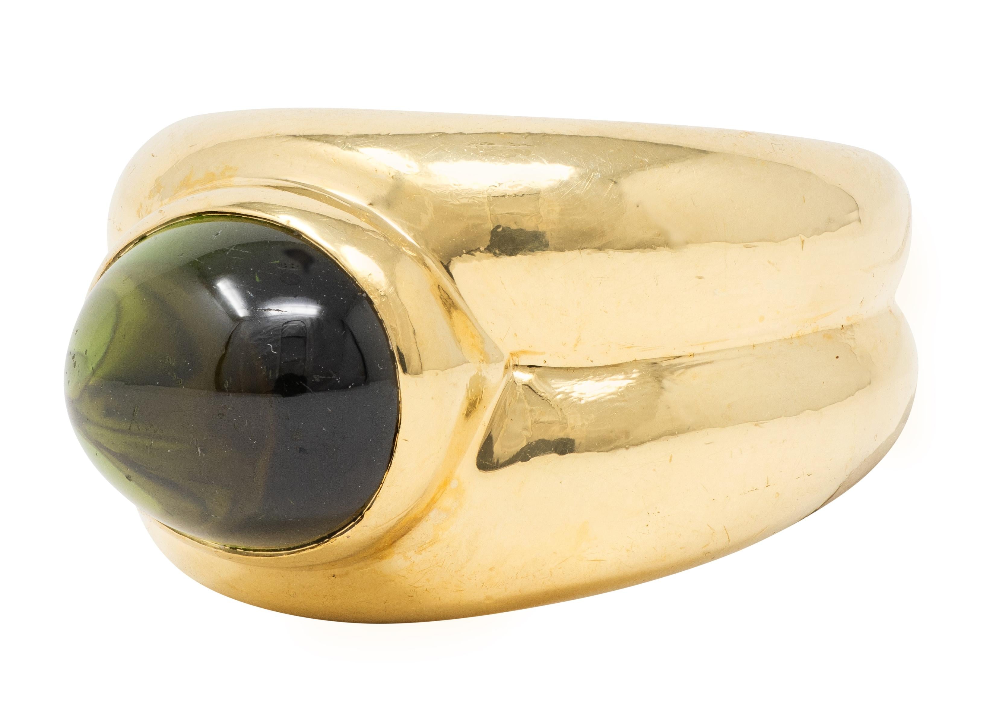 Tiffany & Co. 1980's Tourmaline 18 Karat Yellow Gold Vintage Puffy Bezel Ring