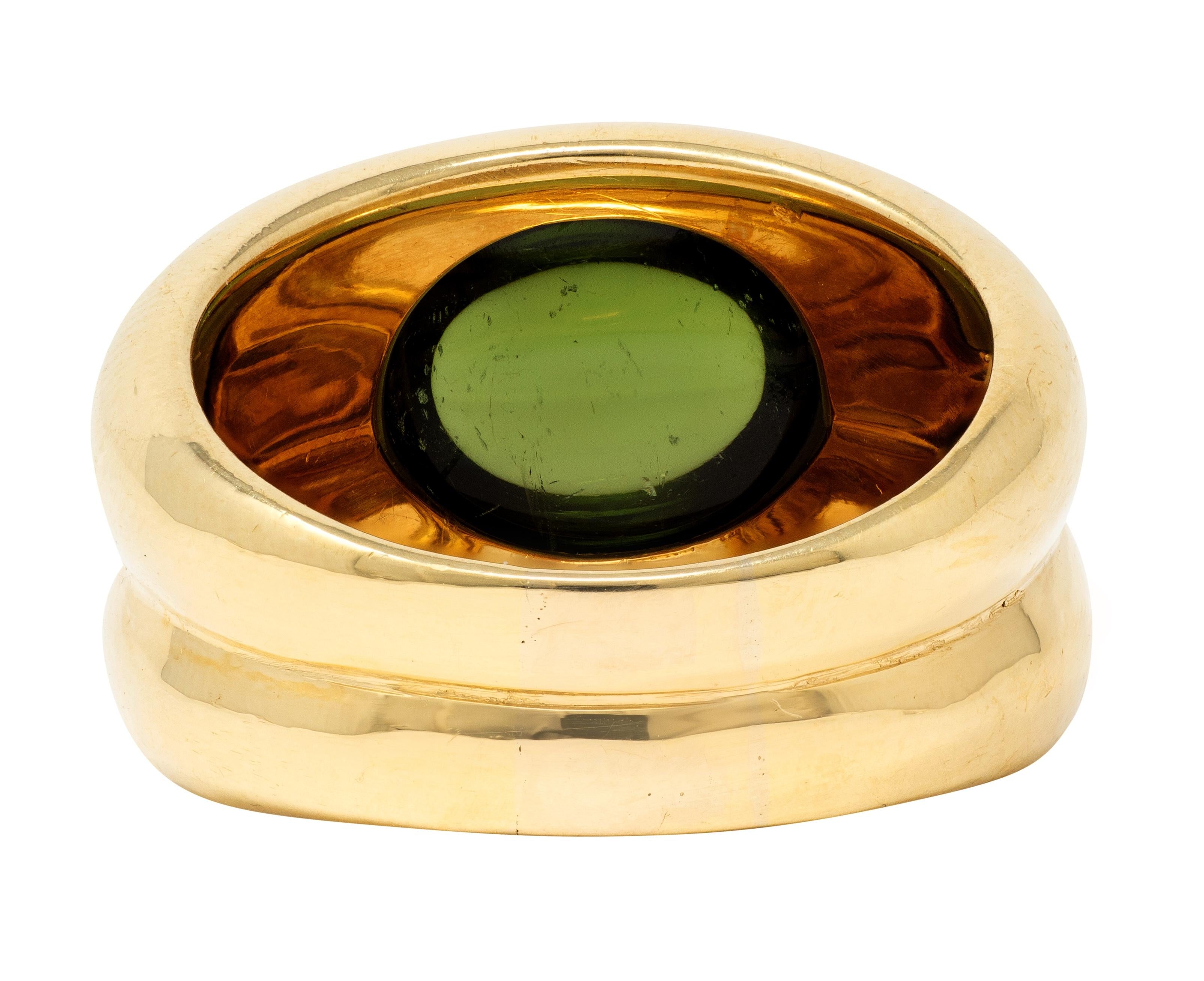 Tiffany & Co. 1980's Tourmaline 18 Karat Yellow Gold Vintage Puffy Bezel Ring