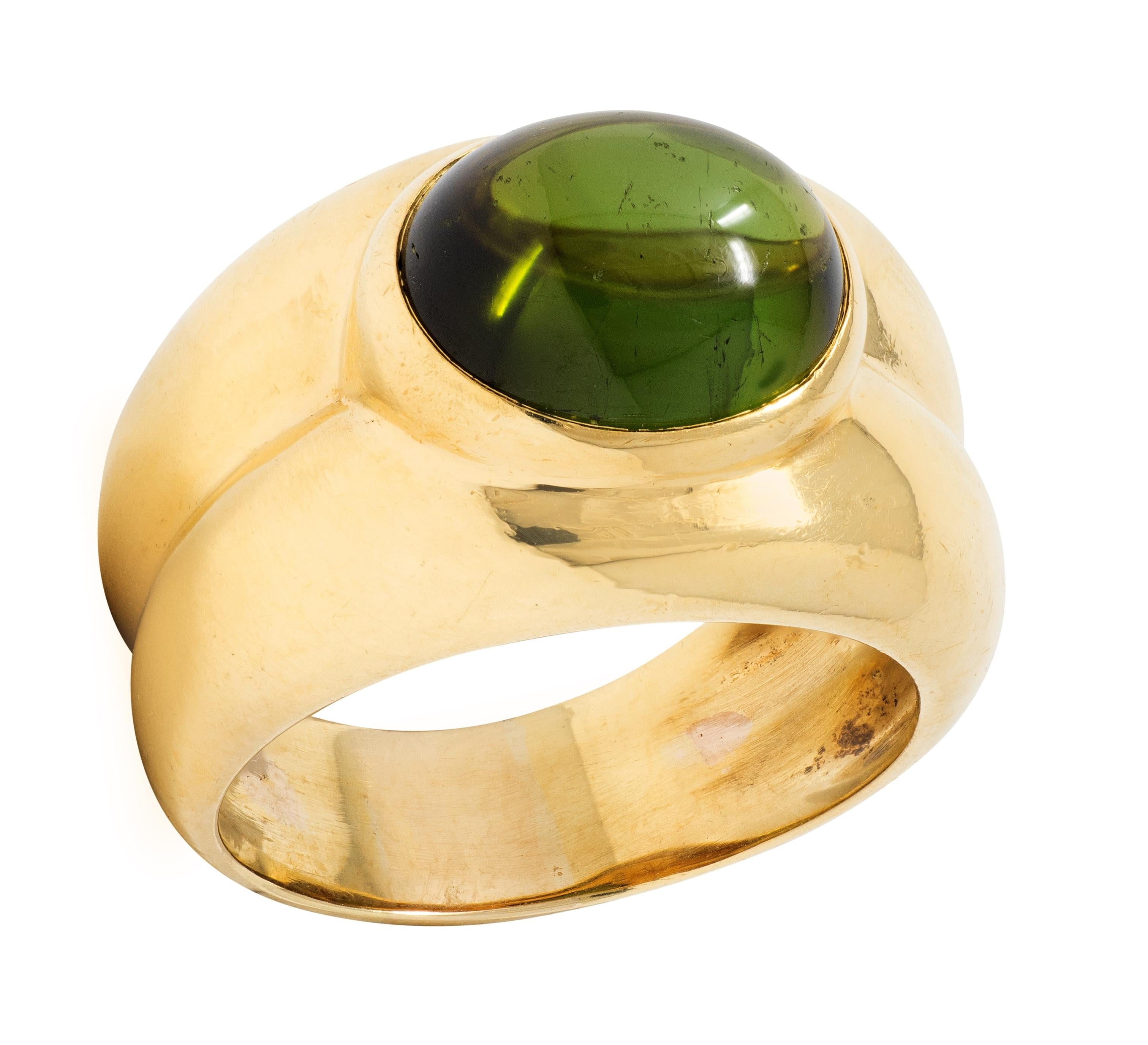 Tiffany & Co. 1980's Tourmaline 18 Karat Yellow Gold Vintage Puffy Bezel Ring