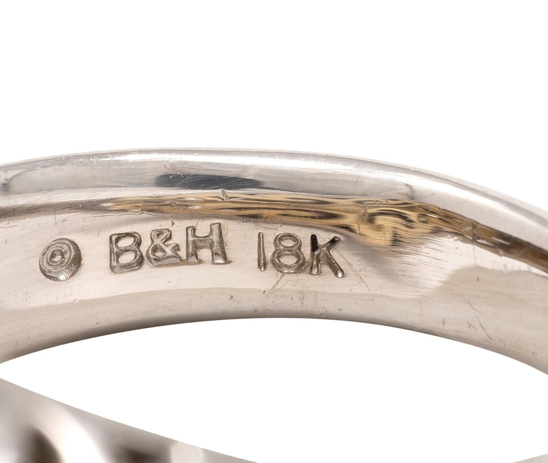 B & H 2000's Opal Diamond 18 Karat Two-Tone Gold Contemporary Foliate Halo Ring