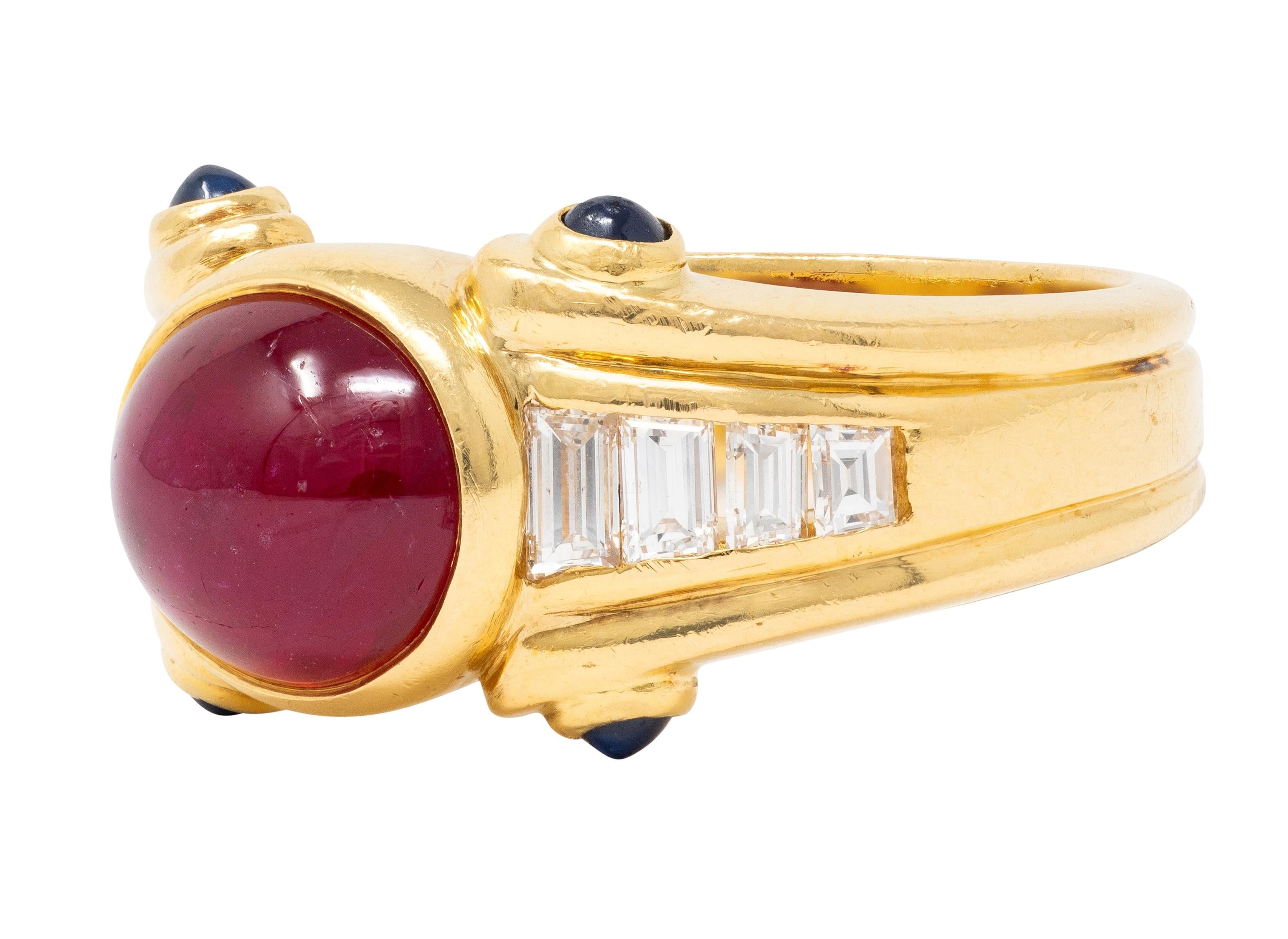 Bulgari 1980'S 4.00 CTW Ruby Sapphire Diamond 18K Gold Vintage Column Ring