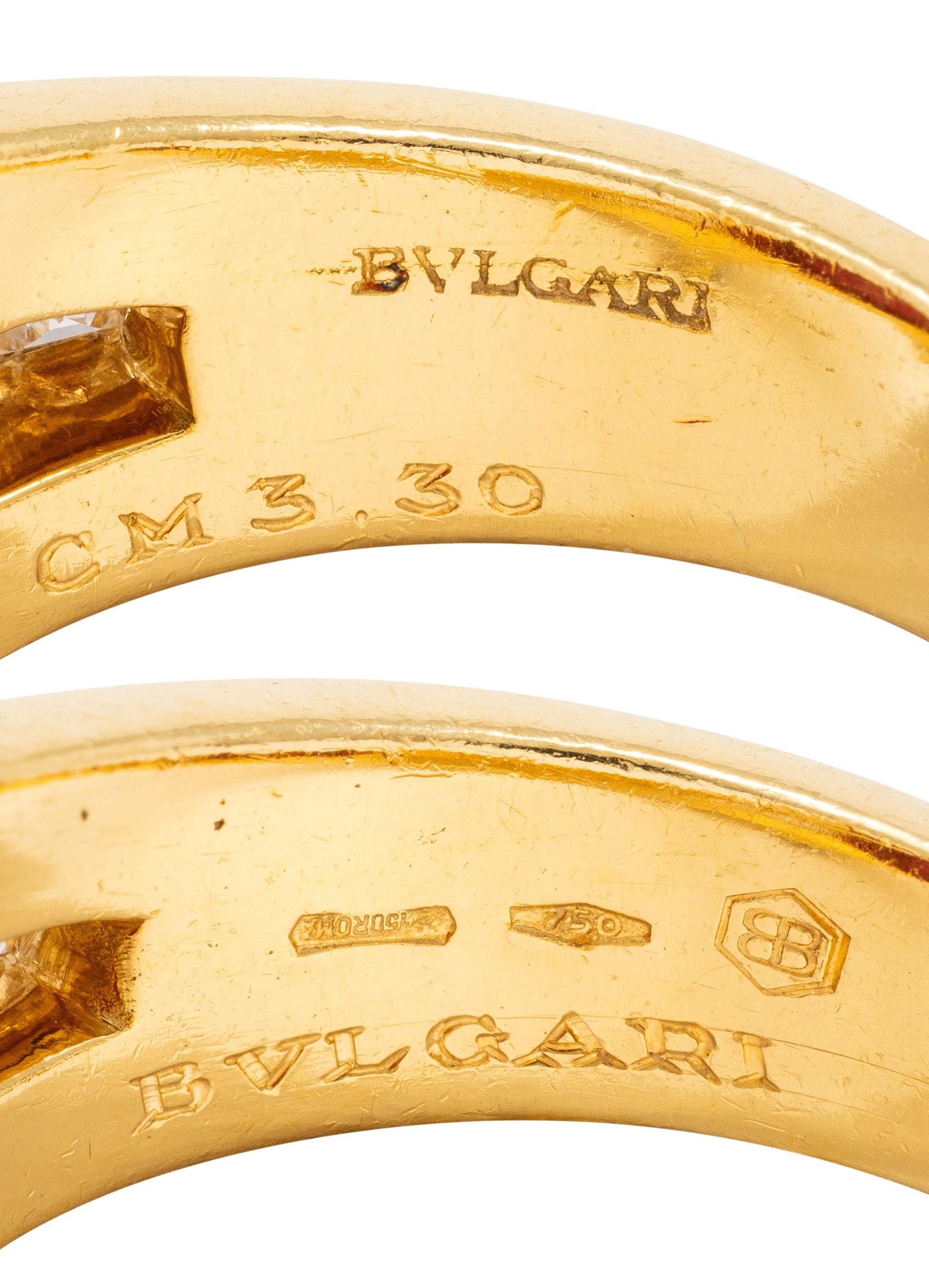 Bulgari 1980'S 4.00 CTW Ruby Sapphire Diamond 18K Gold Vintage Column Ring