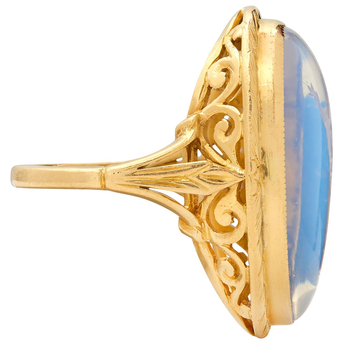 Victorian Moonstone 18 Karat Yellow Gold Antique Neoclassical Intaglio Ring