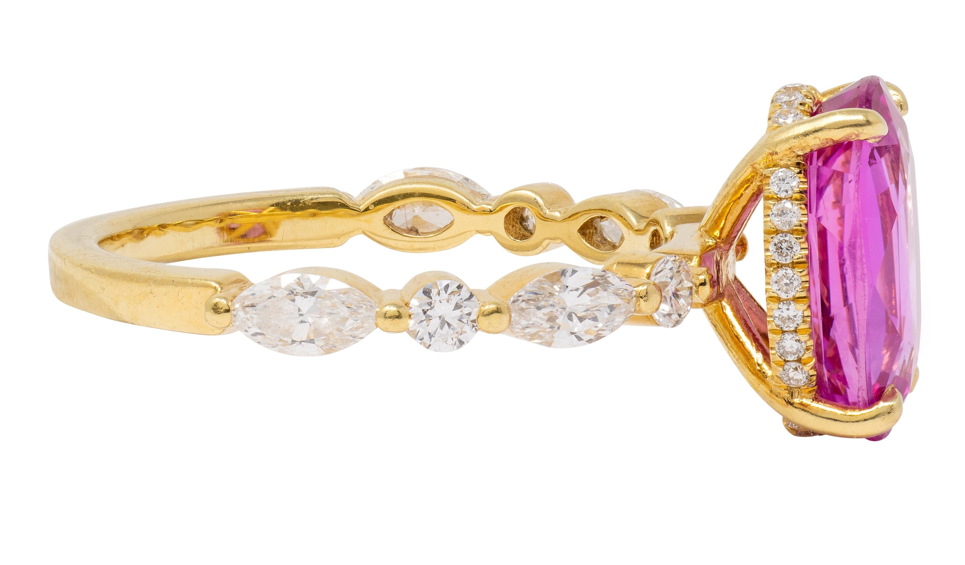 Michael John 4.14 CTW Pink Sapphire Diamond 18K Gold Contemporary Halo Ring