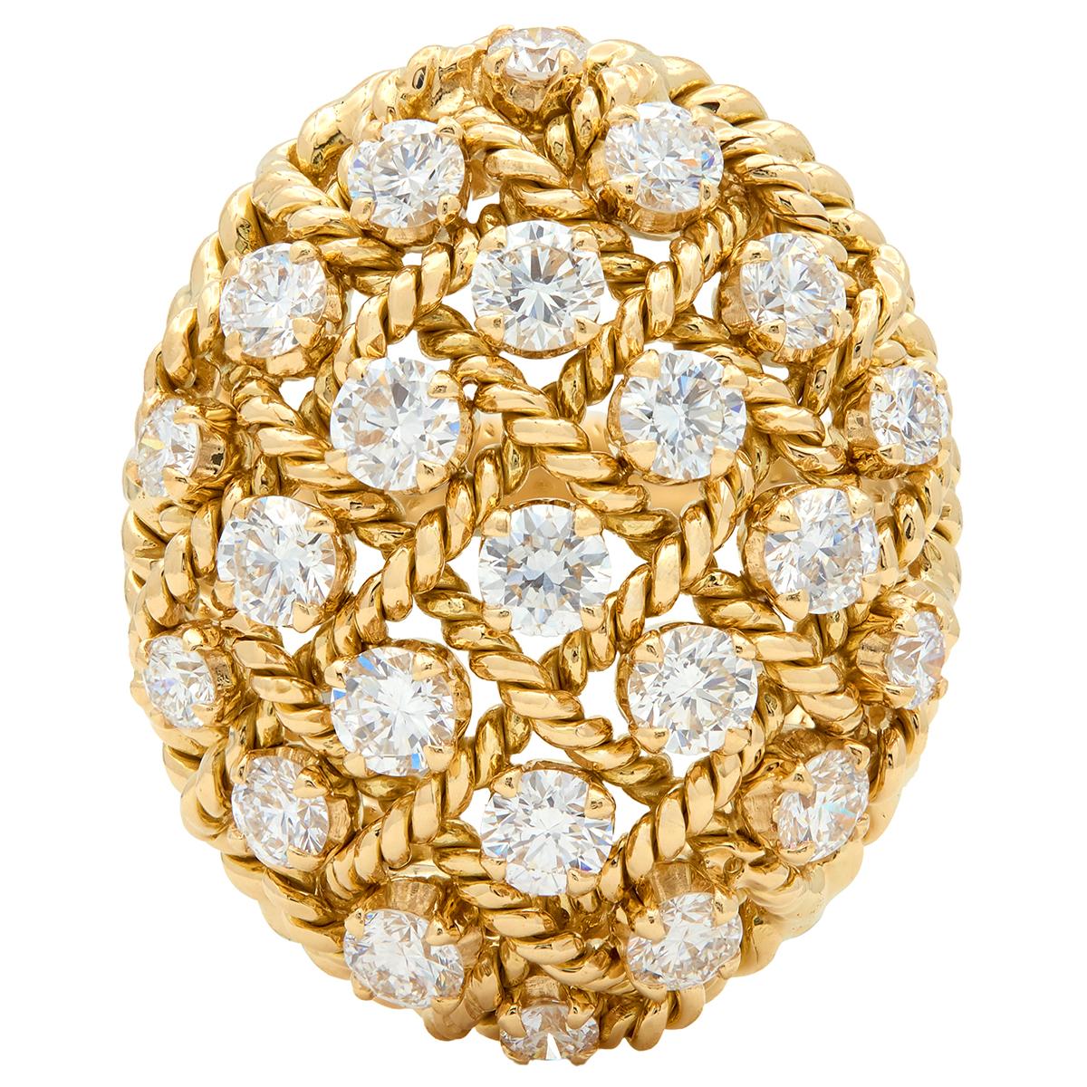 Cartier Paris 1960's Diamond 18 Karat Yellow Gold Vintage Twisted Rope Dome Ring
