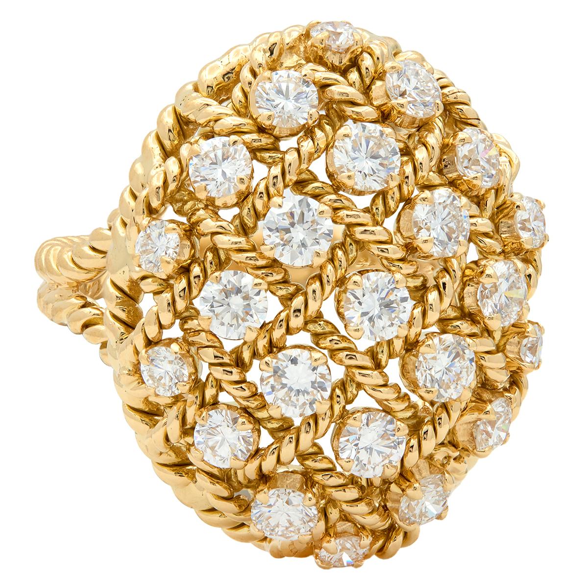 Cartier Paris 1960's Diamond 18 Karat Yellow Gold Vintage Twisted Rope Dome Ring