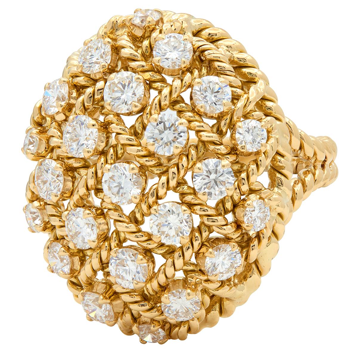 Cartier Paris 1960's Diamond 18 Karat Yellow Gold Vintage Twisted Rope Dome Ring