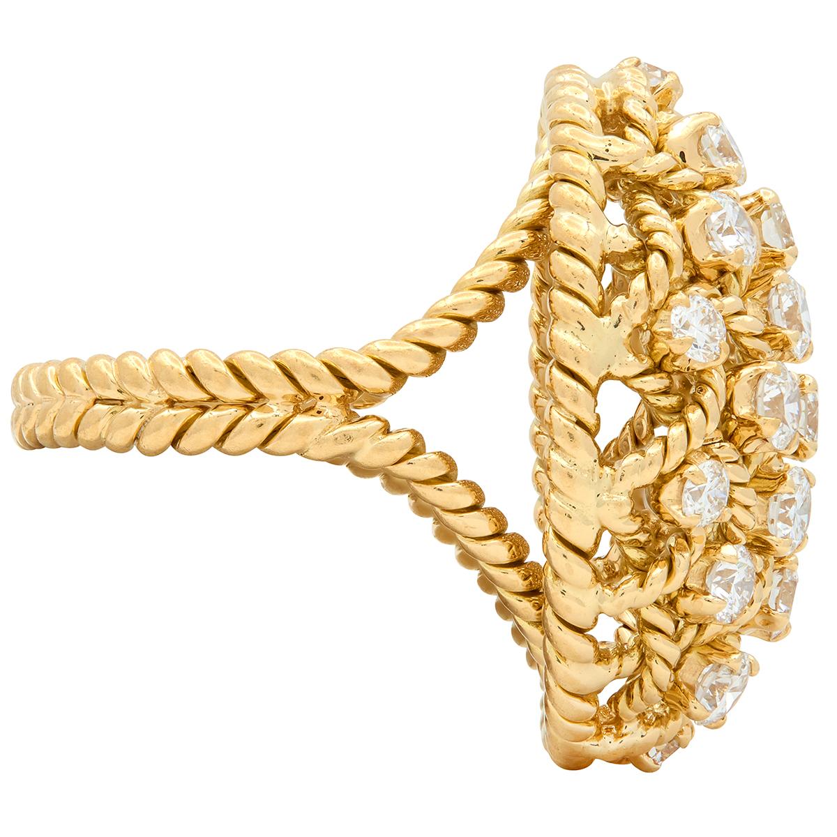 Cartier Paris 1960's Diamond 18 Karat Yellow Gold Vintage Twisted Rope Dome Ring