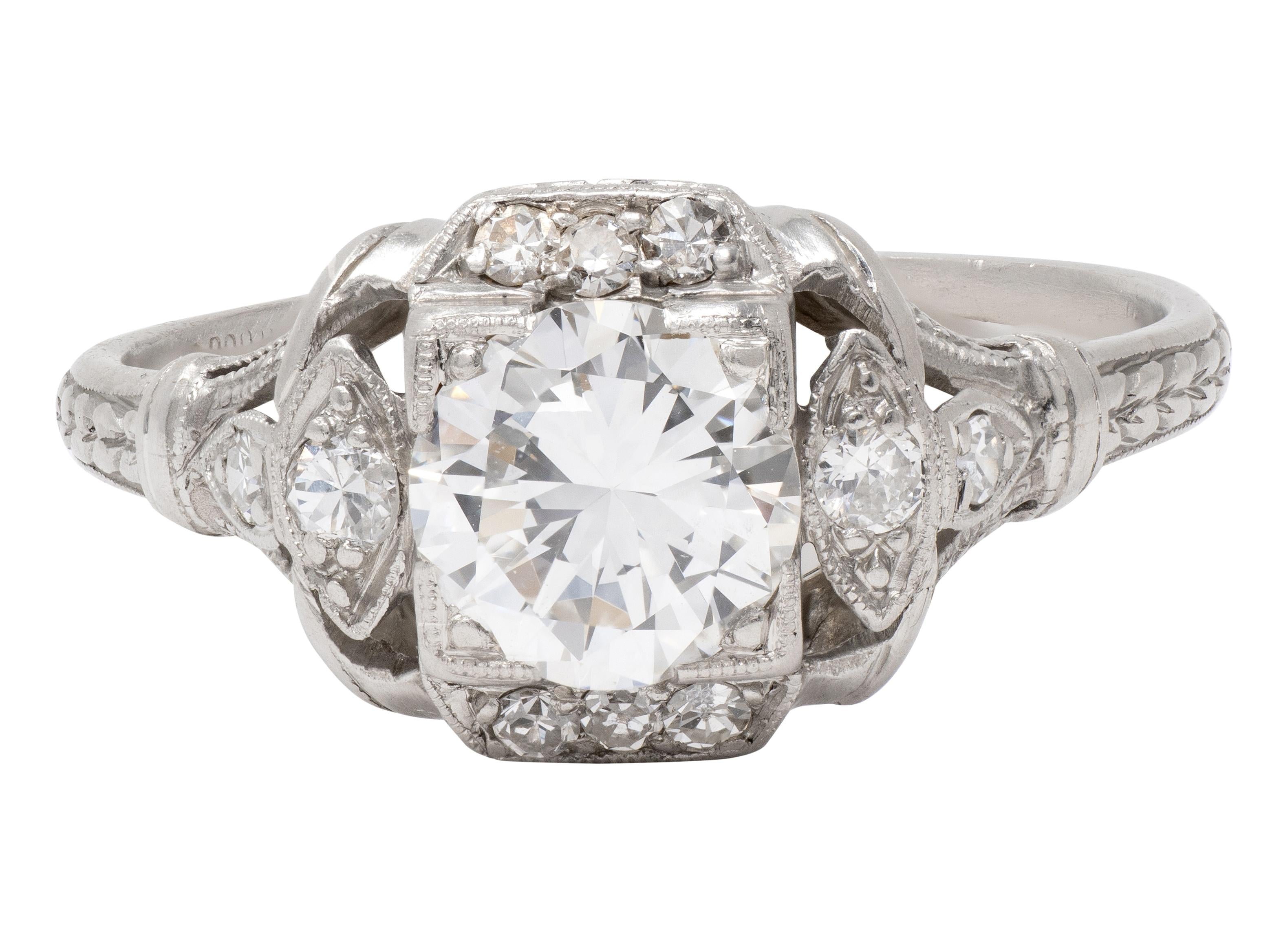 Art Deco 0.95 CTW Diamond Platinum Vintage Wheat Orange Blossom Engagement Ring