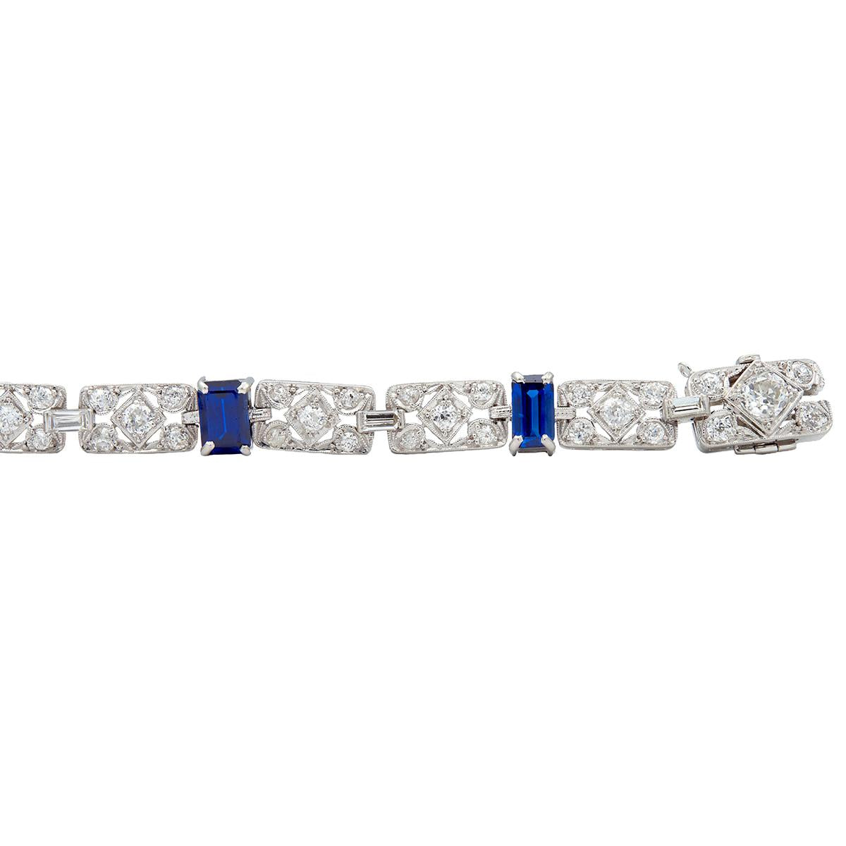 Art Deco Diamond Sapphire Platinum Vintage Geometric Line Bracelet