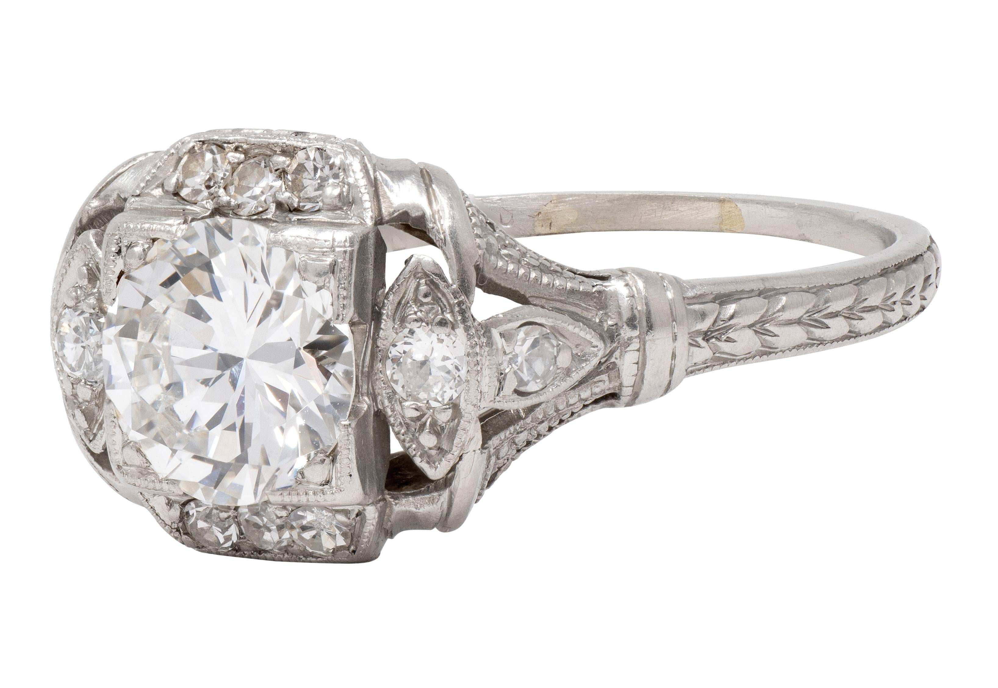 Art Deco 0.95 CTW Diamond Platinum Vintage Wheat Orange Blossom Engagement Ring