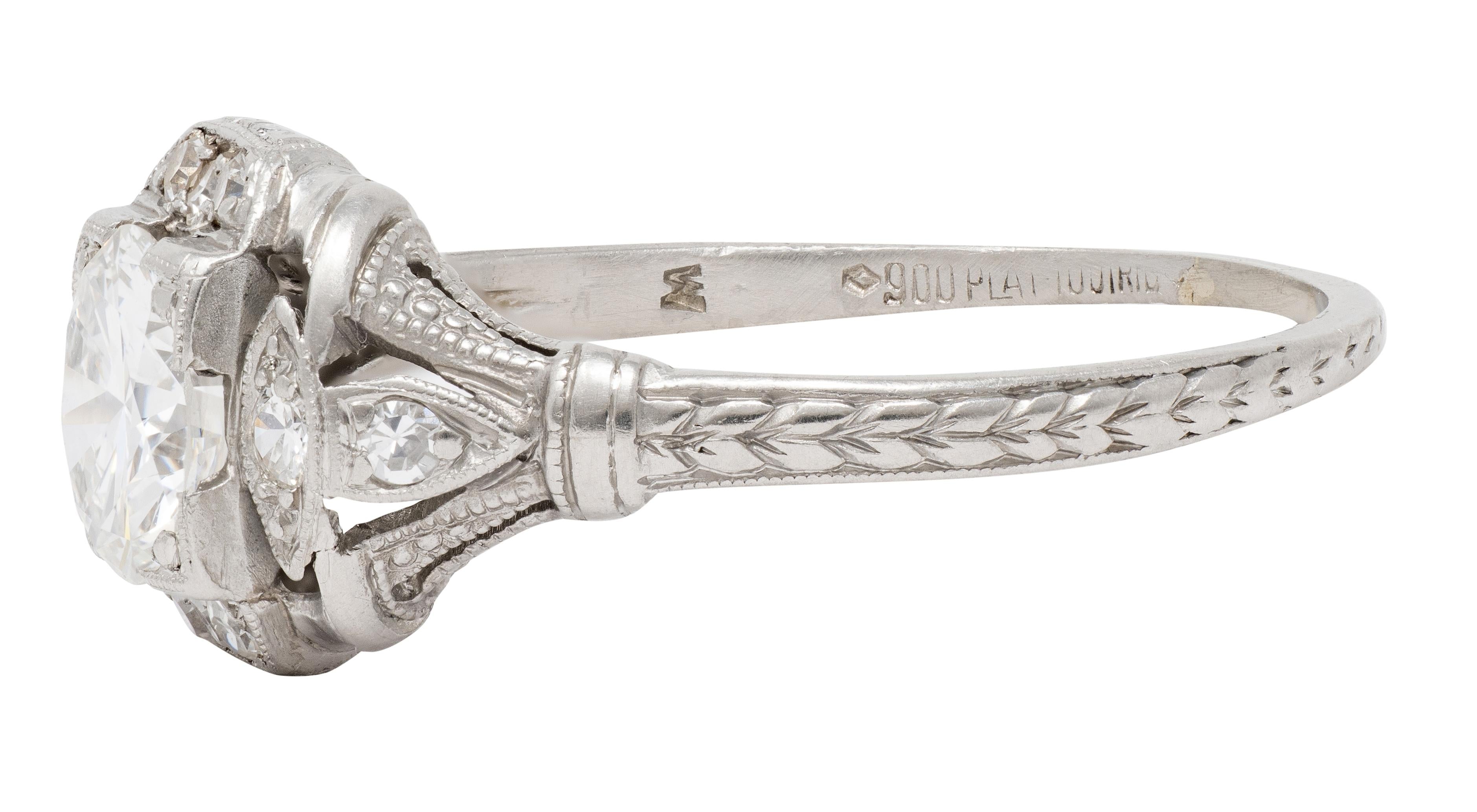 Art Deco 0.95 CTW Diamond Platinum Vintage Wheat Orange Blossom Engagement Ring