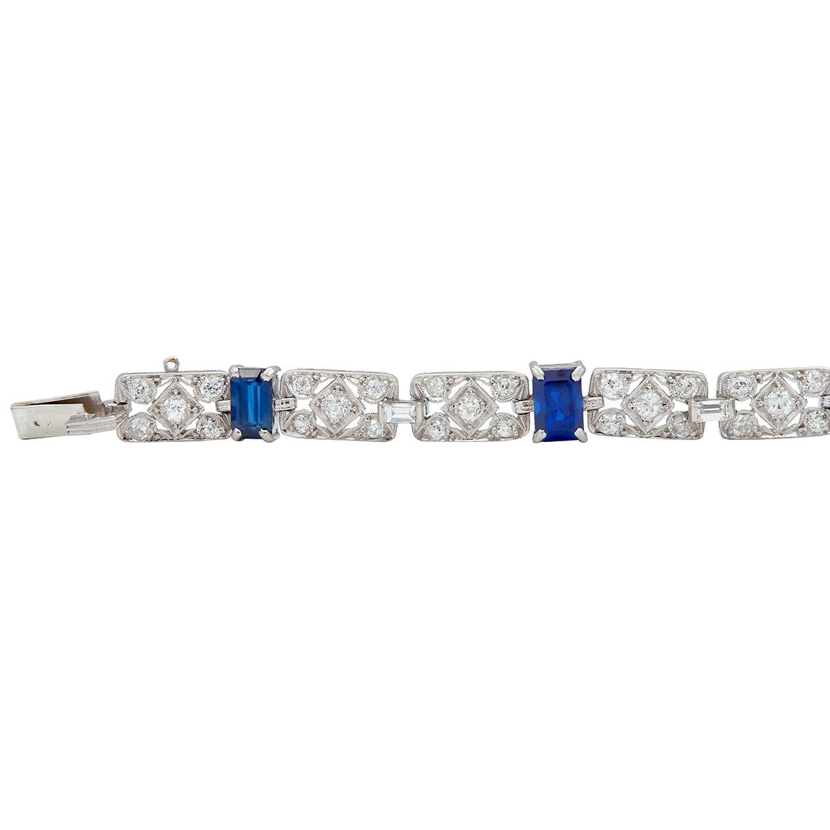 Art Deco Diamond Sapphire Platinum Vintage Geometric Line Bracelet