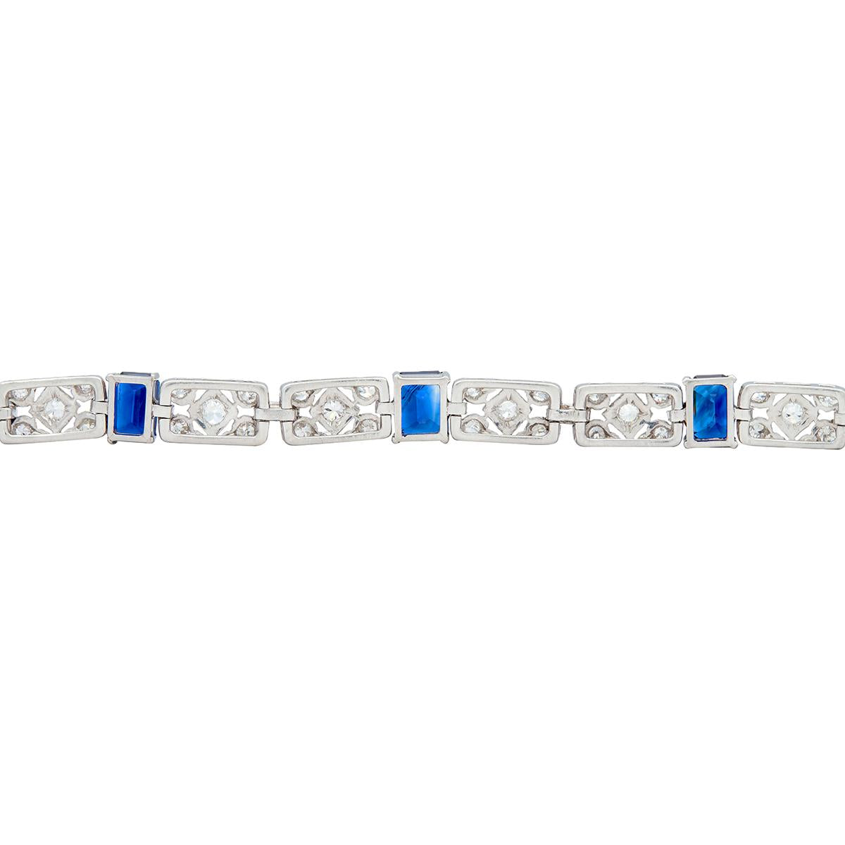Art Deco Diamond Sapphire Platinum Vintage Geometric Line Bracelet
