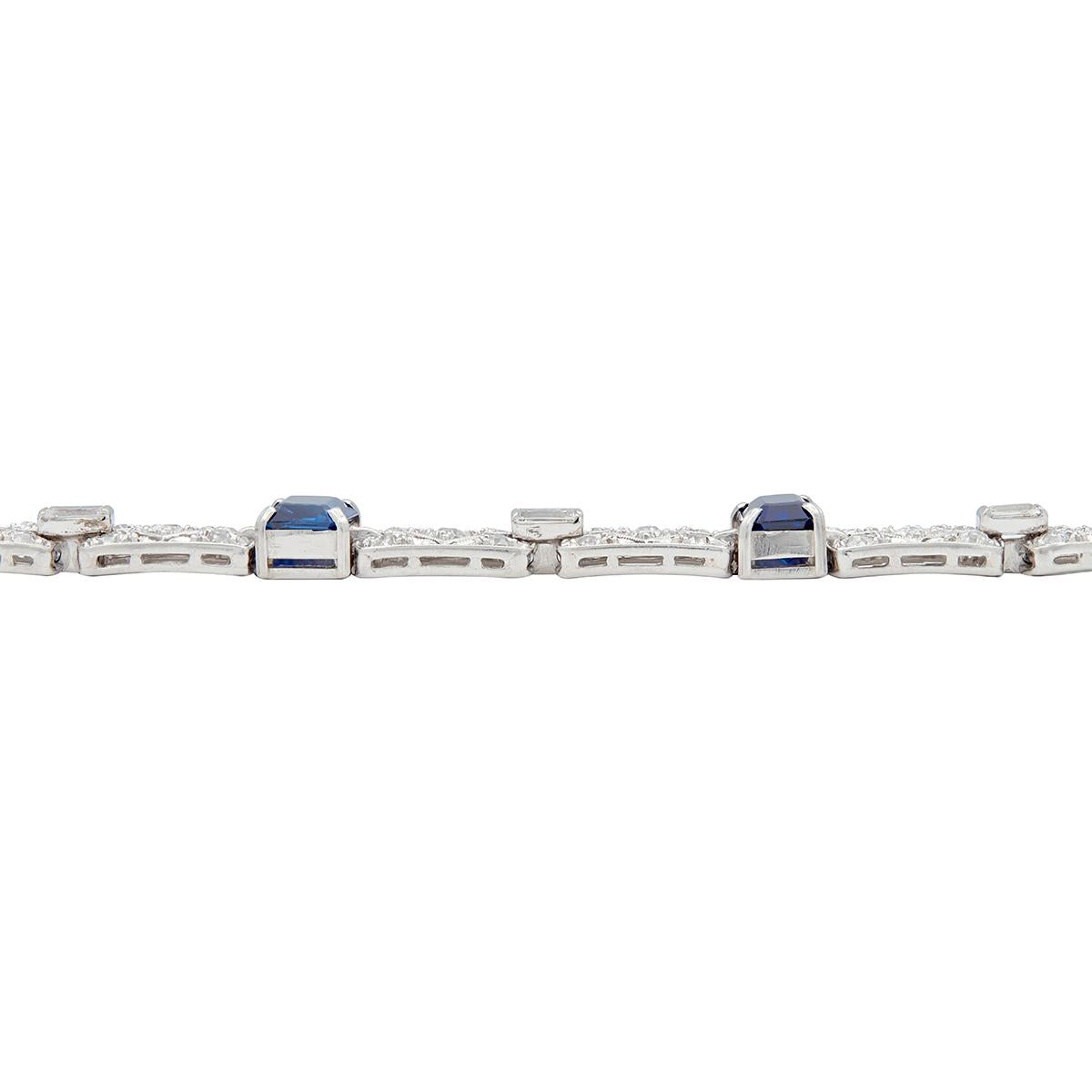 Art Deco Diamond Sapphire Platinum Vintage Geometric Line Bracelet
