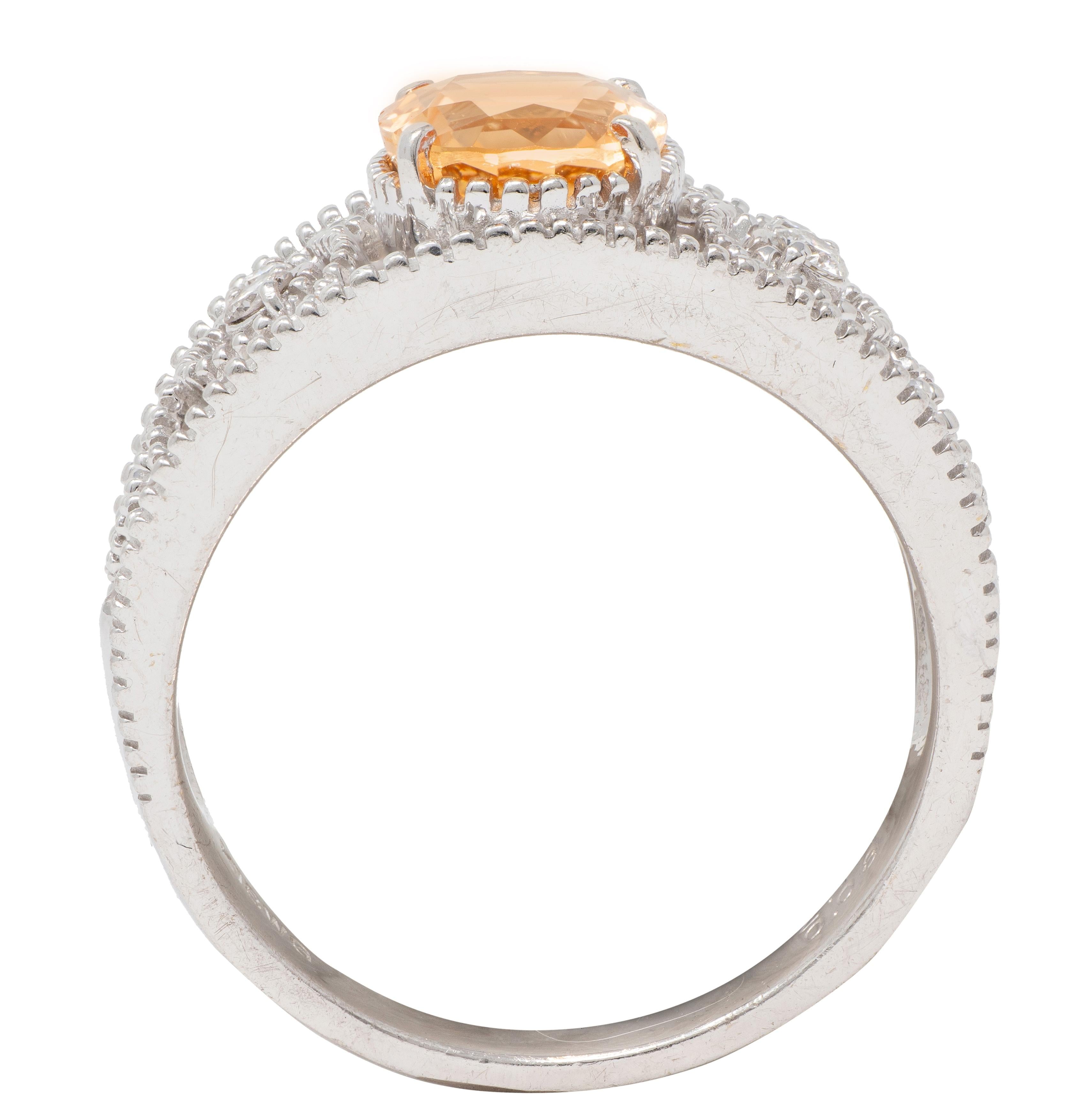 2010's No Heat Ceylon Orange Sapphire 18 Karat White Gold Scrolling Ring GIA