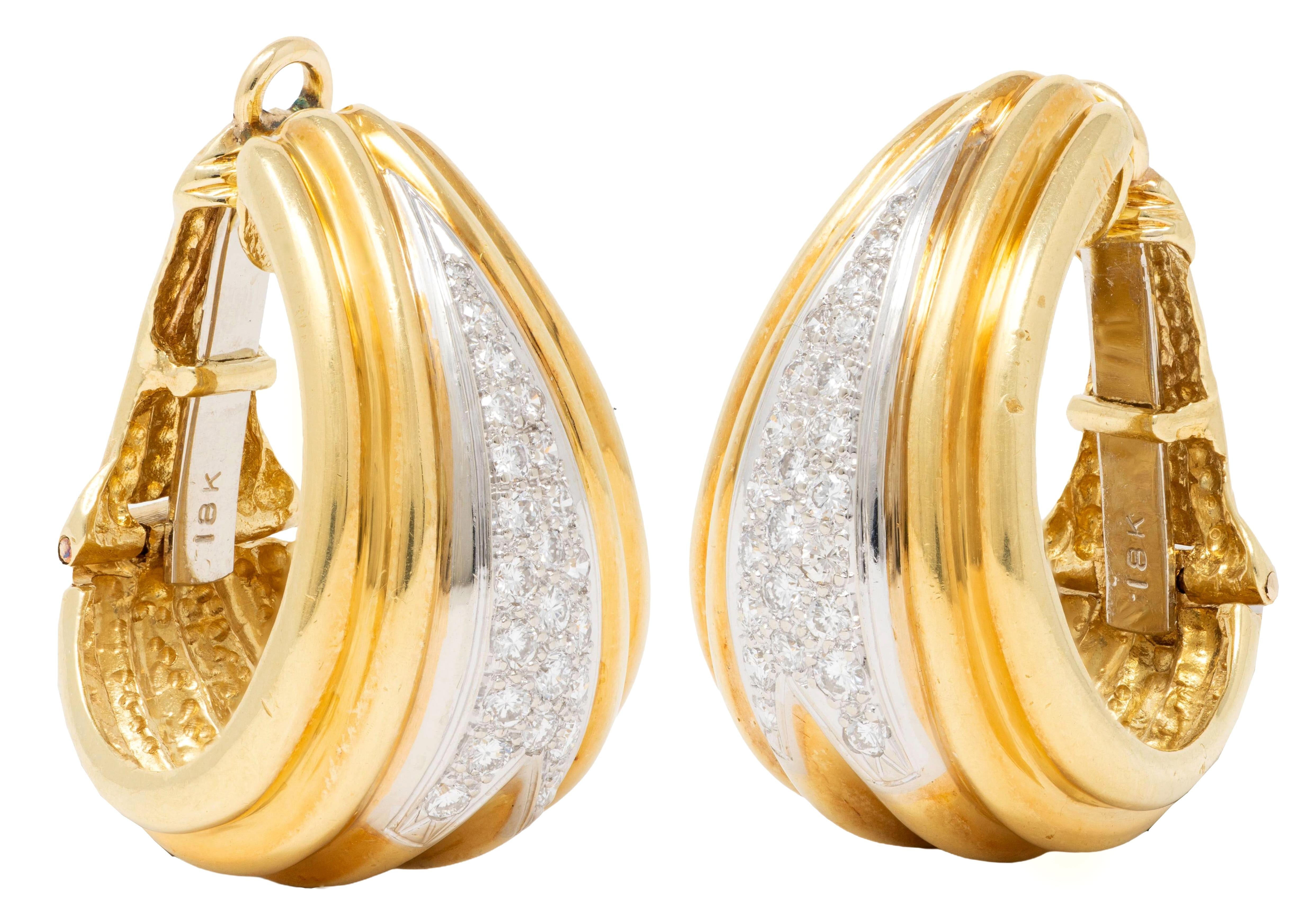 Van Cleef & Arpels 1980's Diamond 18K Gold Platinum Vintage Ear-Clip Earrings