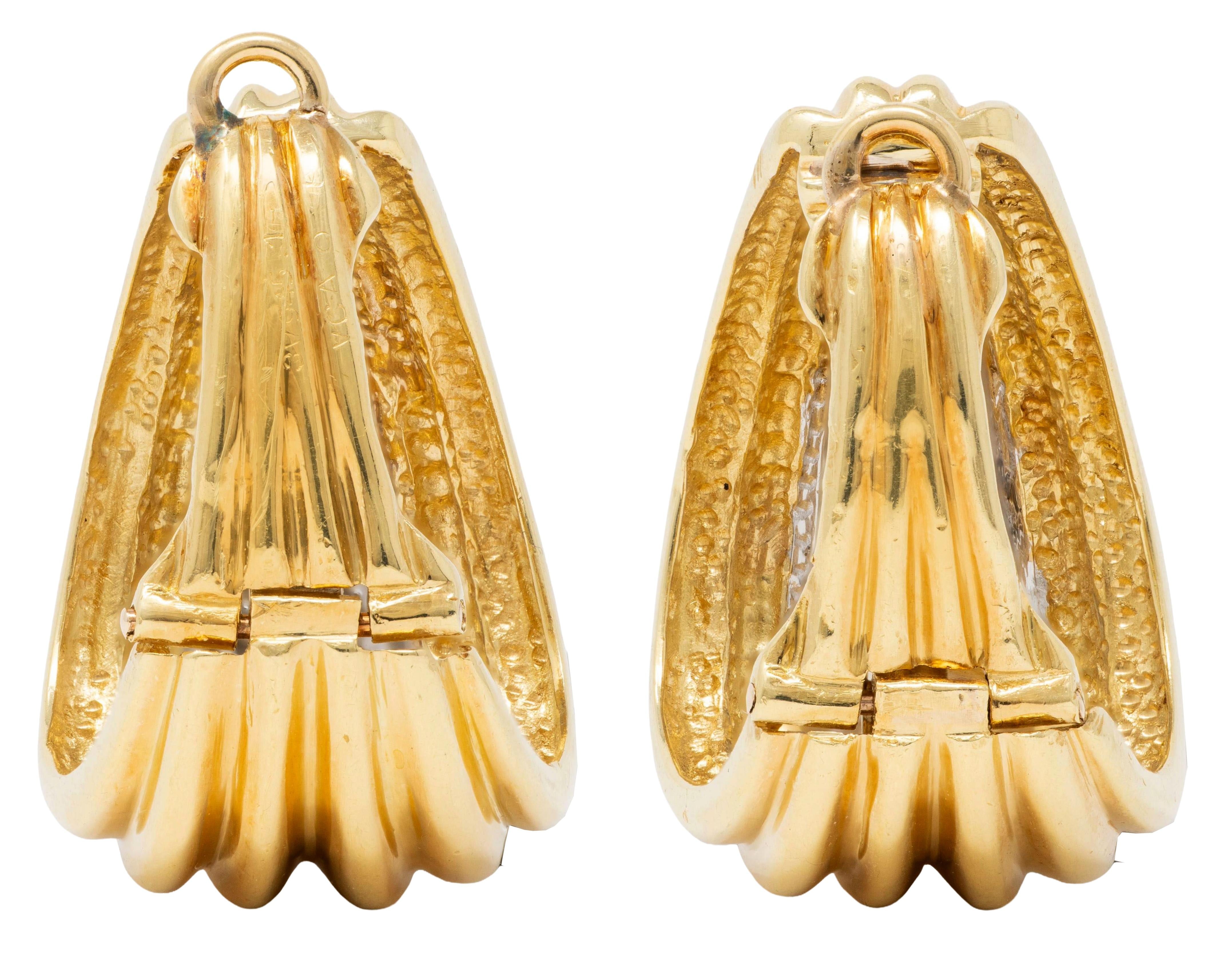 Van Cleef & Arpels 1980's Diamond 18K Gold Platinum Vintage Ear-Clip Earrings