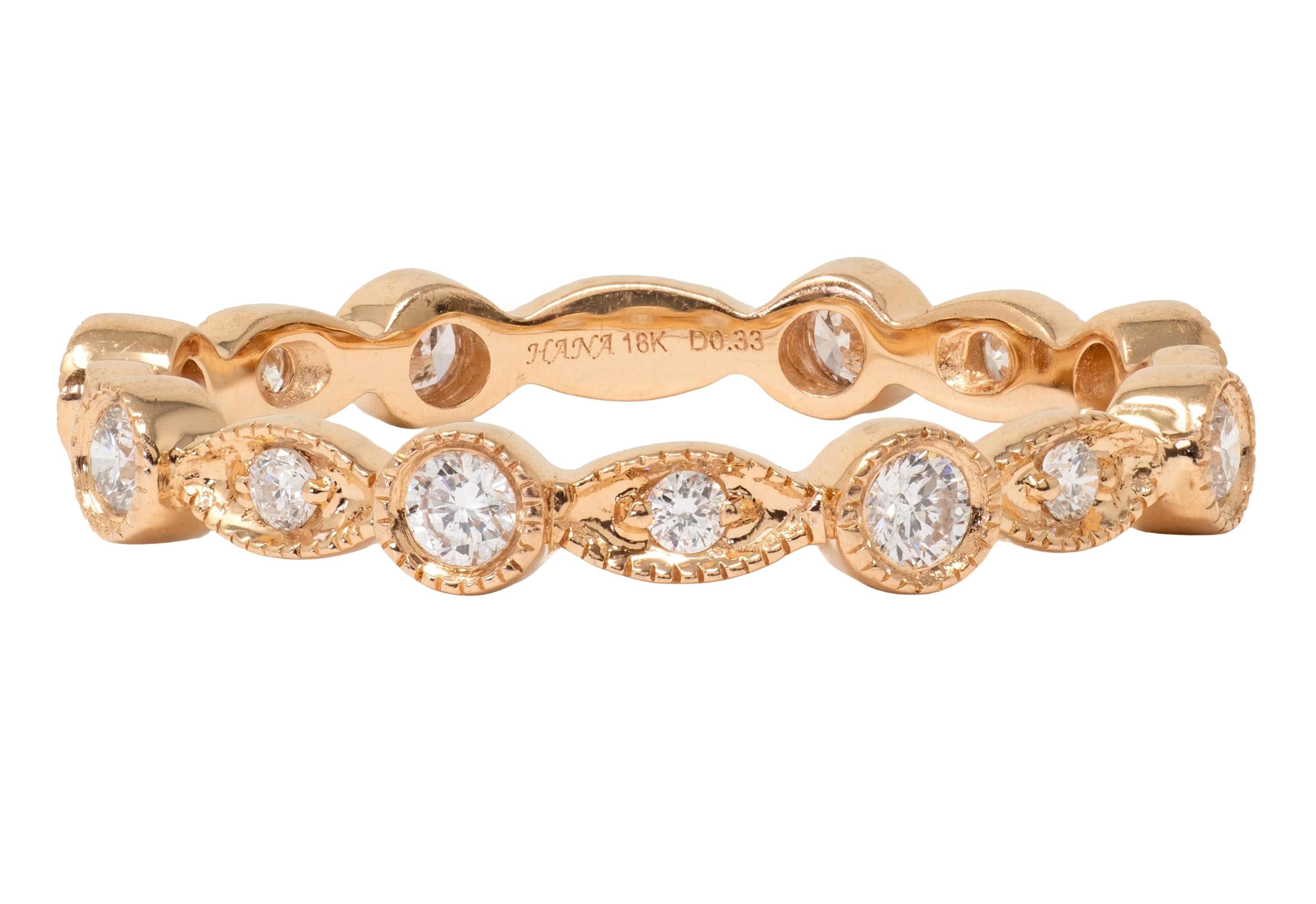 Hana 2010's Diamond 18 Karat Rose Gold Contemporary Eternity Wedding Band Ring