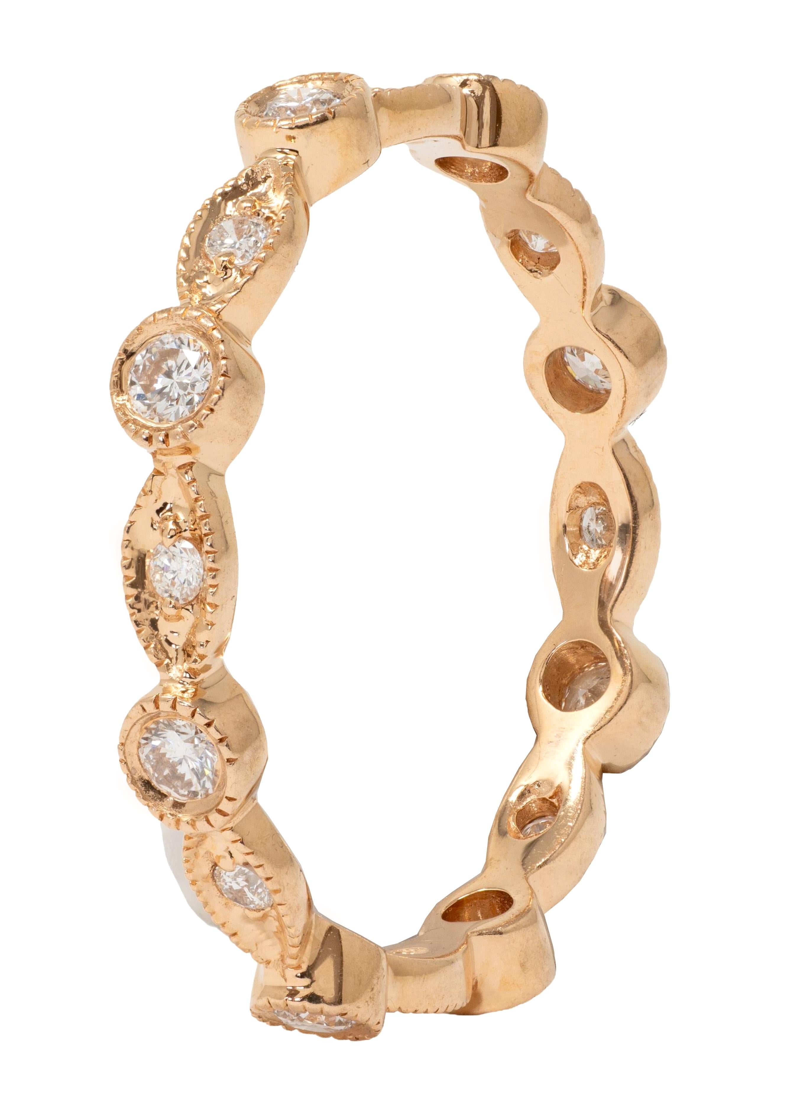 Hana 2010's Diamond 18 Karat Rose Gold Contemporary Eternity Wedding Band Ring