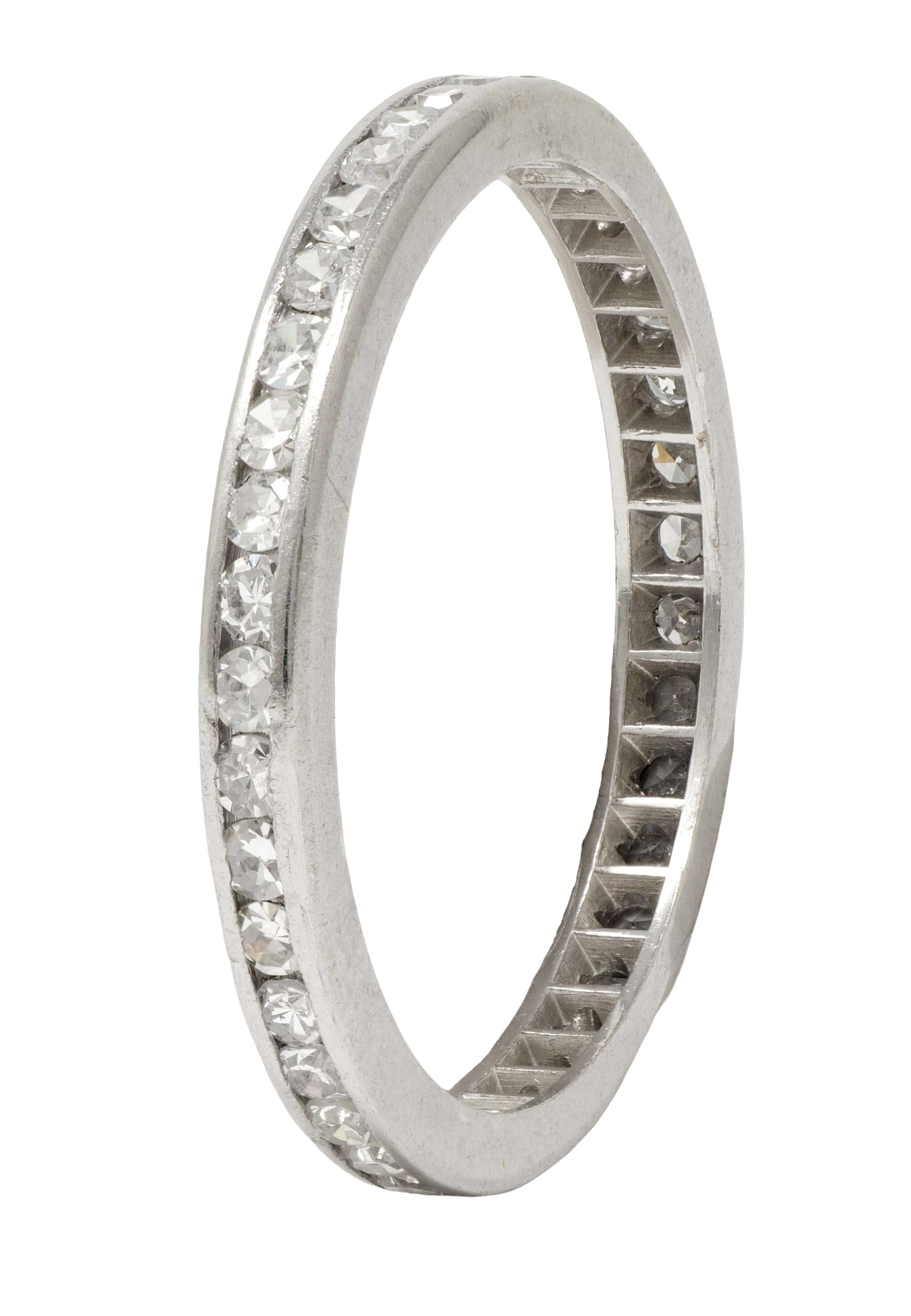 Art Deco 0.60 CTW Diamond Platinum Vintage Eternity Channel Wedding Band Ring
