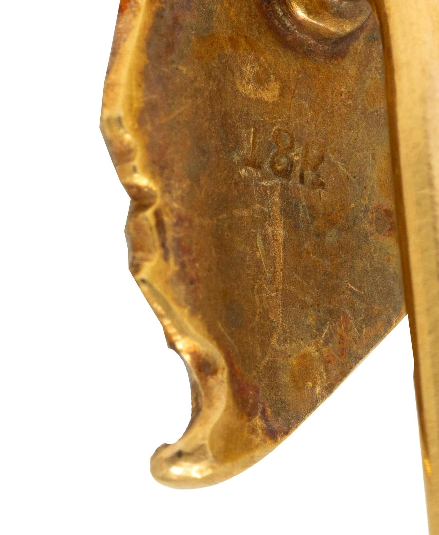 Victorian Shell Diamond 18K Yellow Gold Antique Roman Soldier Cameo Stickpin