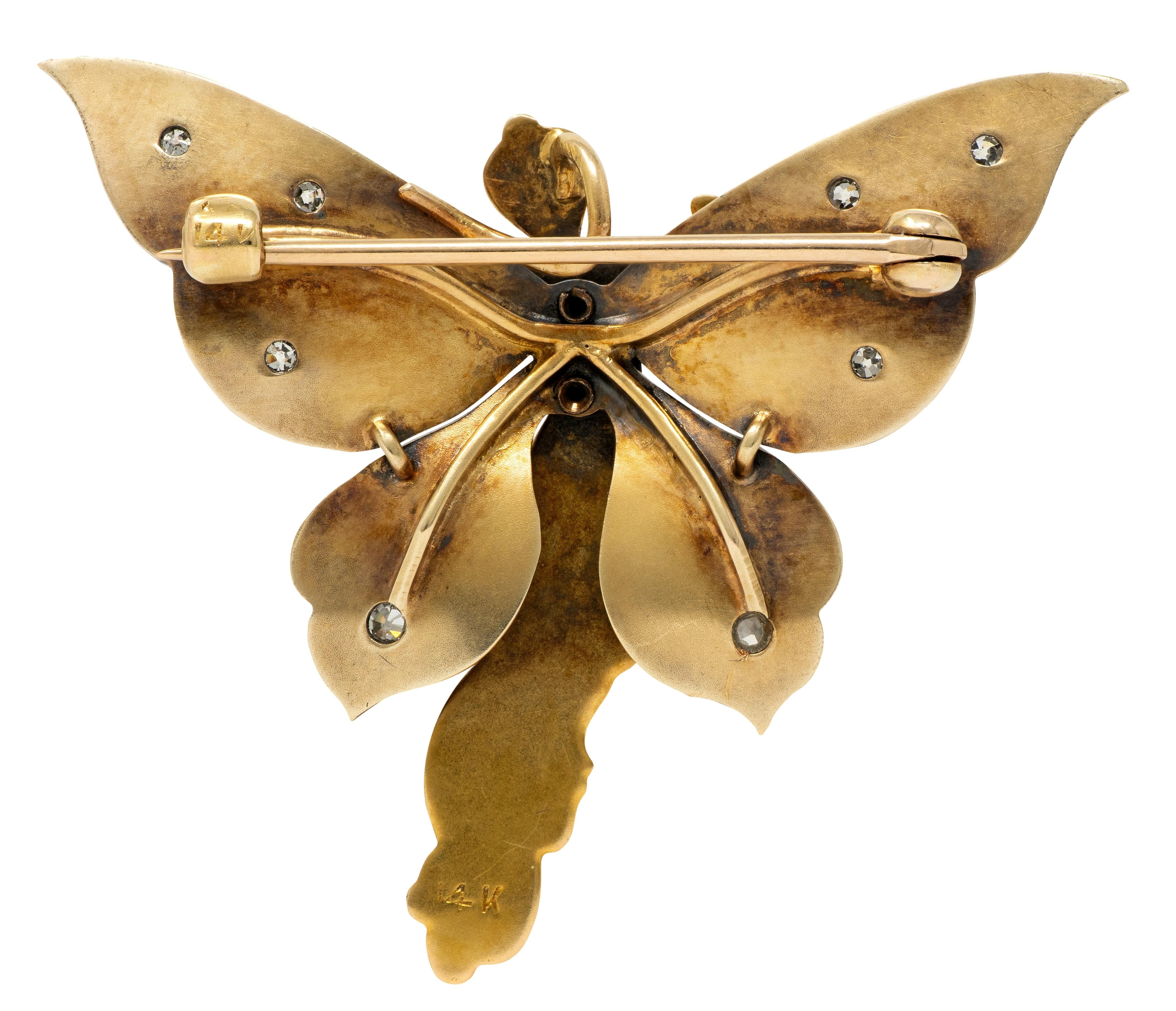 Art Nouveau Diamond Enamel 14 Karat Gold Antique Gibson Girl Fairy Brooch