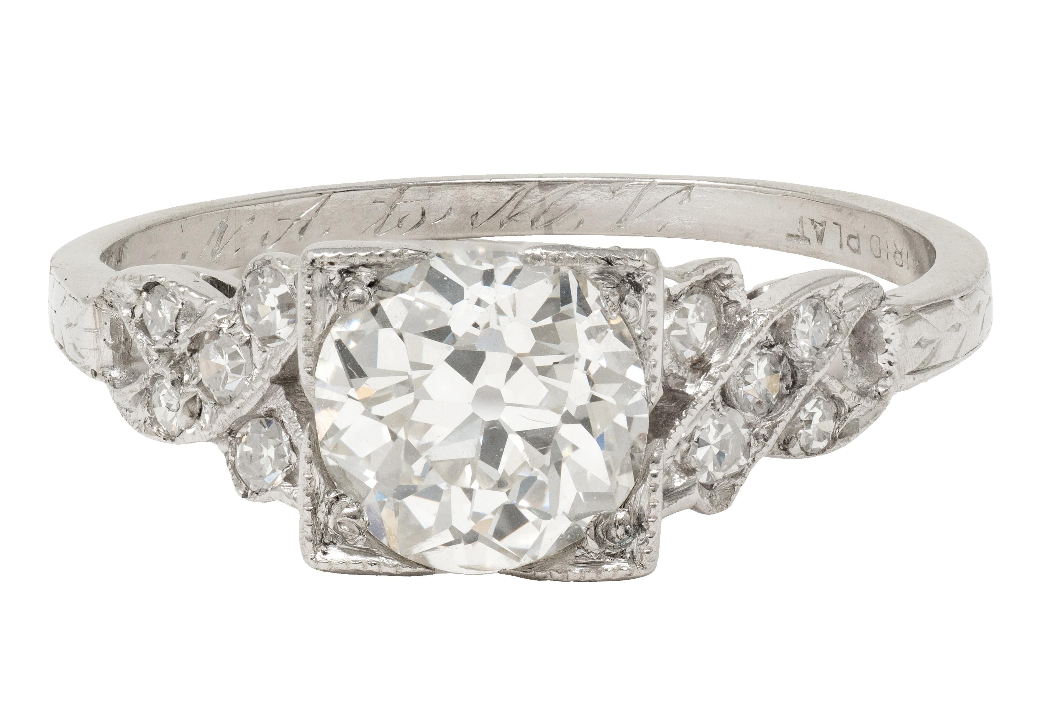 Art Deco 1.37 CTW Old European Diamond Platinum Ribbon Vintage Engagement Ring