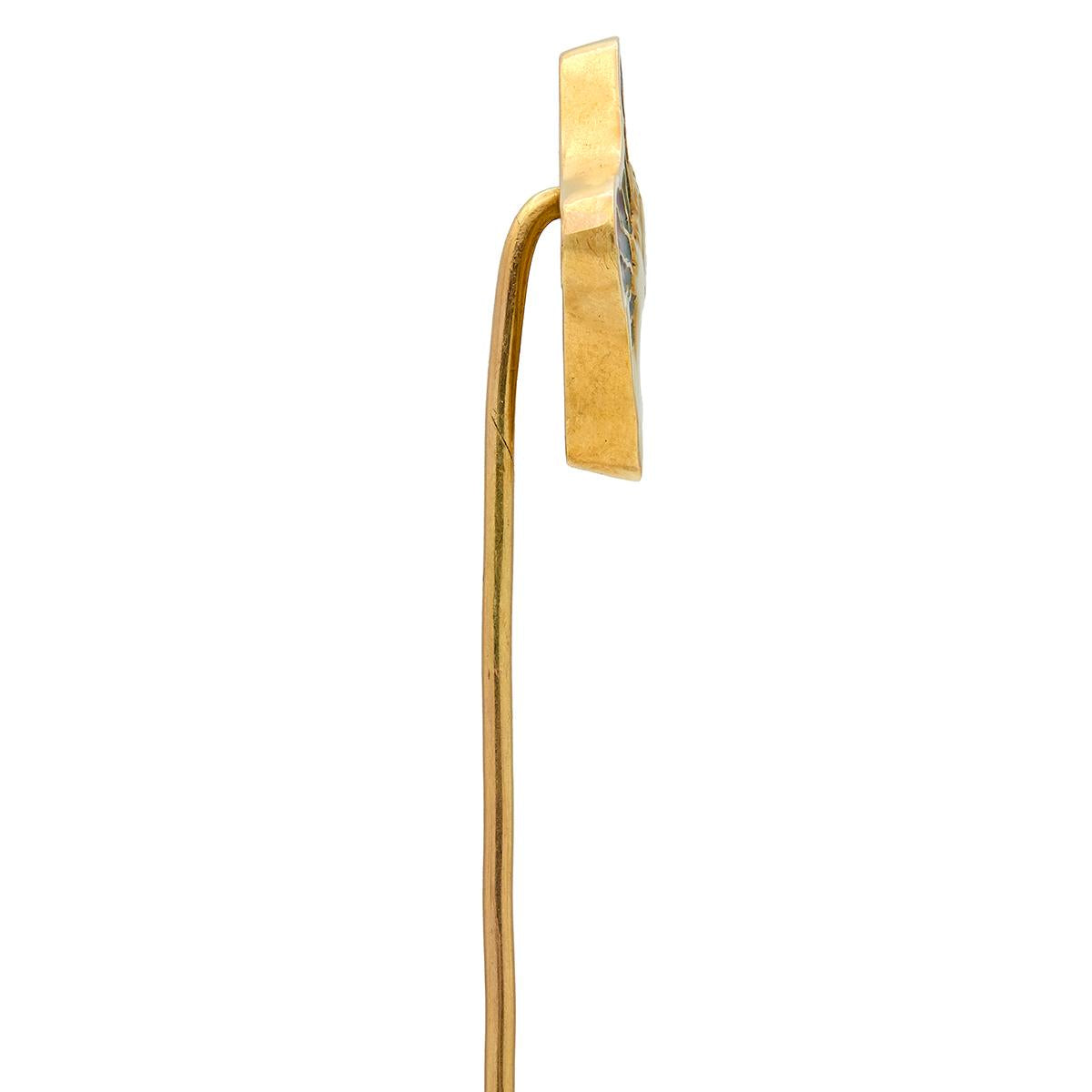 Art Nouveau Diamond Plique-A-Jour Enamel 18K Gold Antique Gibson Girl Stickpin