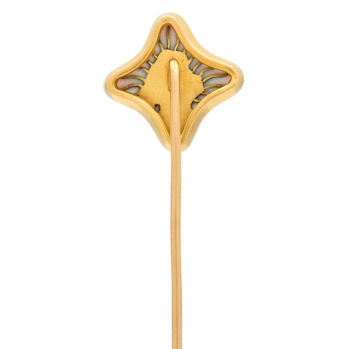 Art Nouveau Diamond Plique-A-Jour Enamel 18K Gold Antique Gibson Girl Stickpin